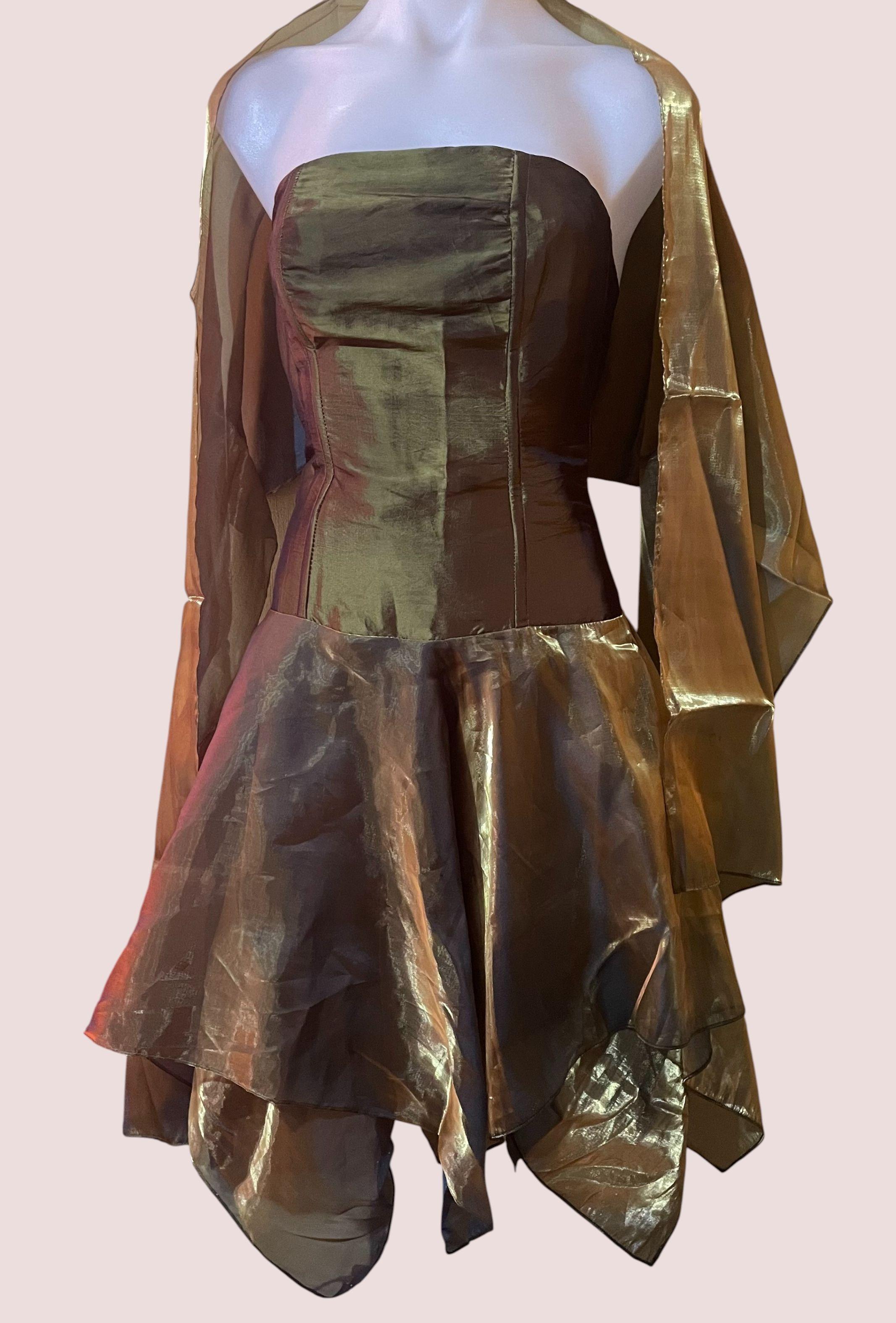 Vestido de fiesta strapless con pañueleta-3