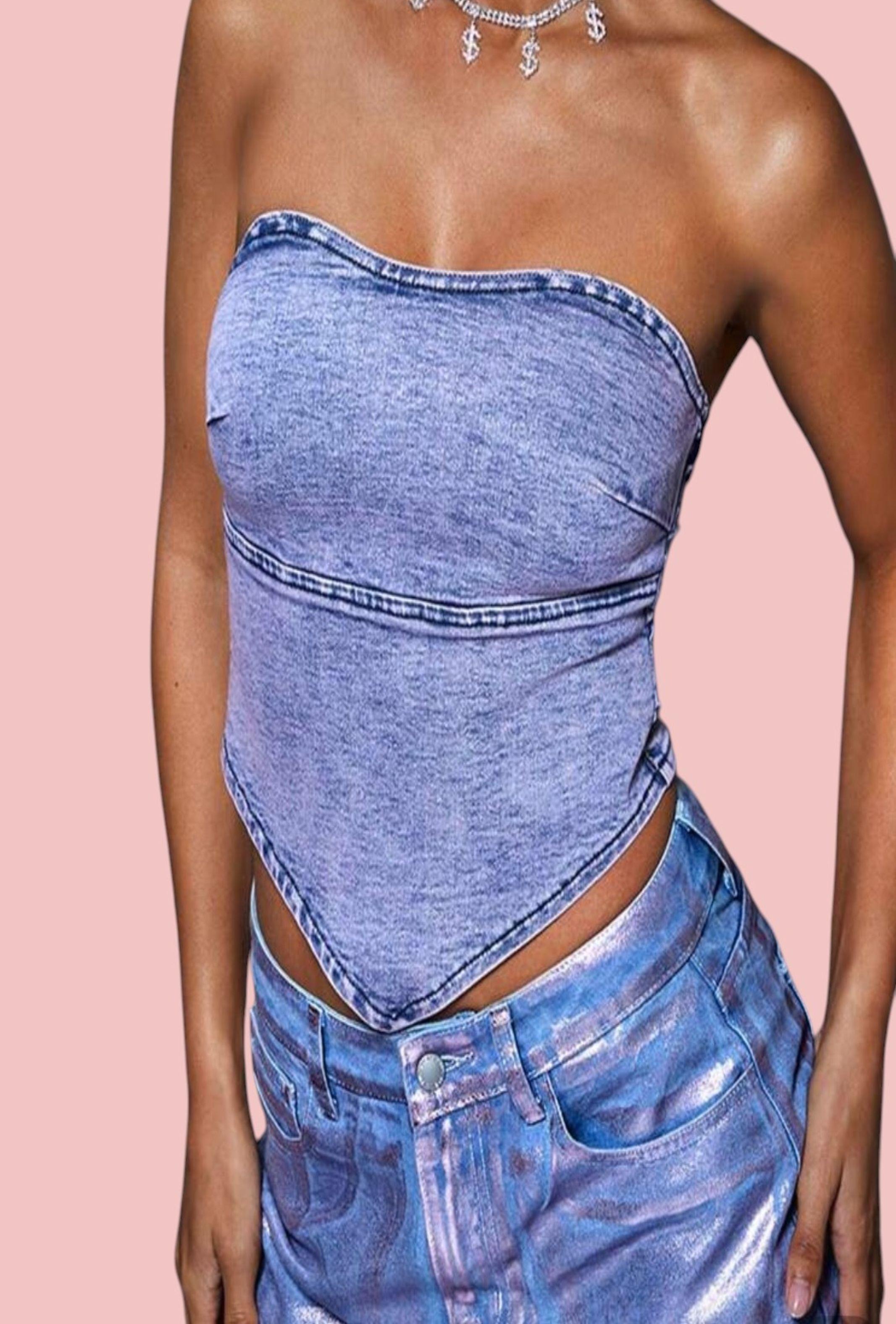 Top Jeans Azúl Strapless-2