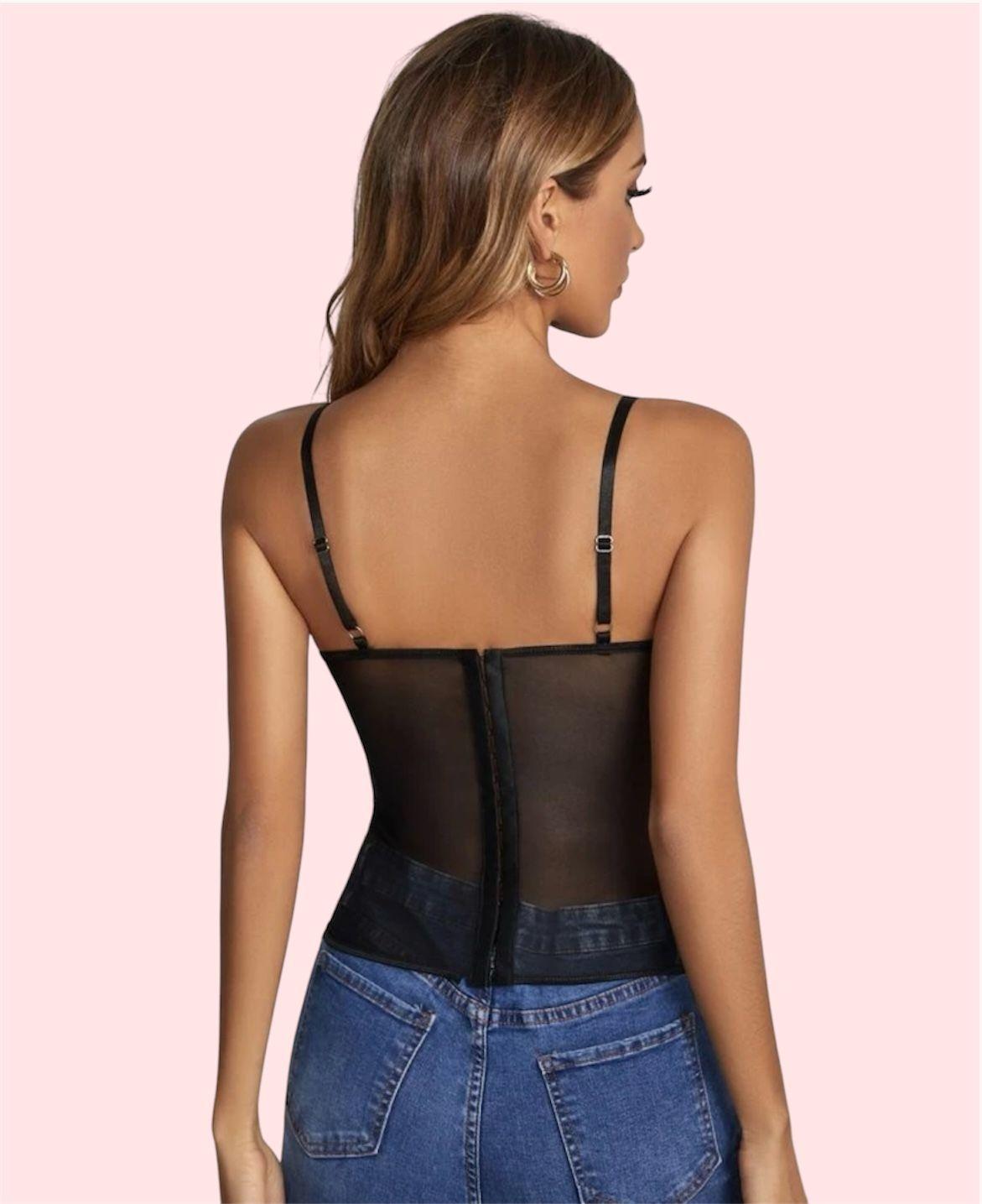 Top de Encaje Transparente Negro con Tirantes Finos-2