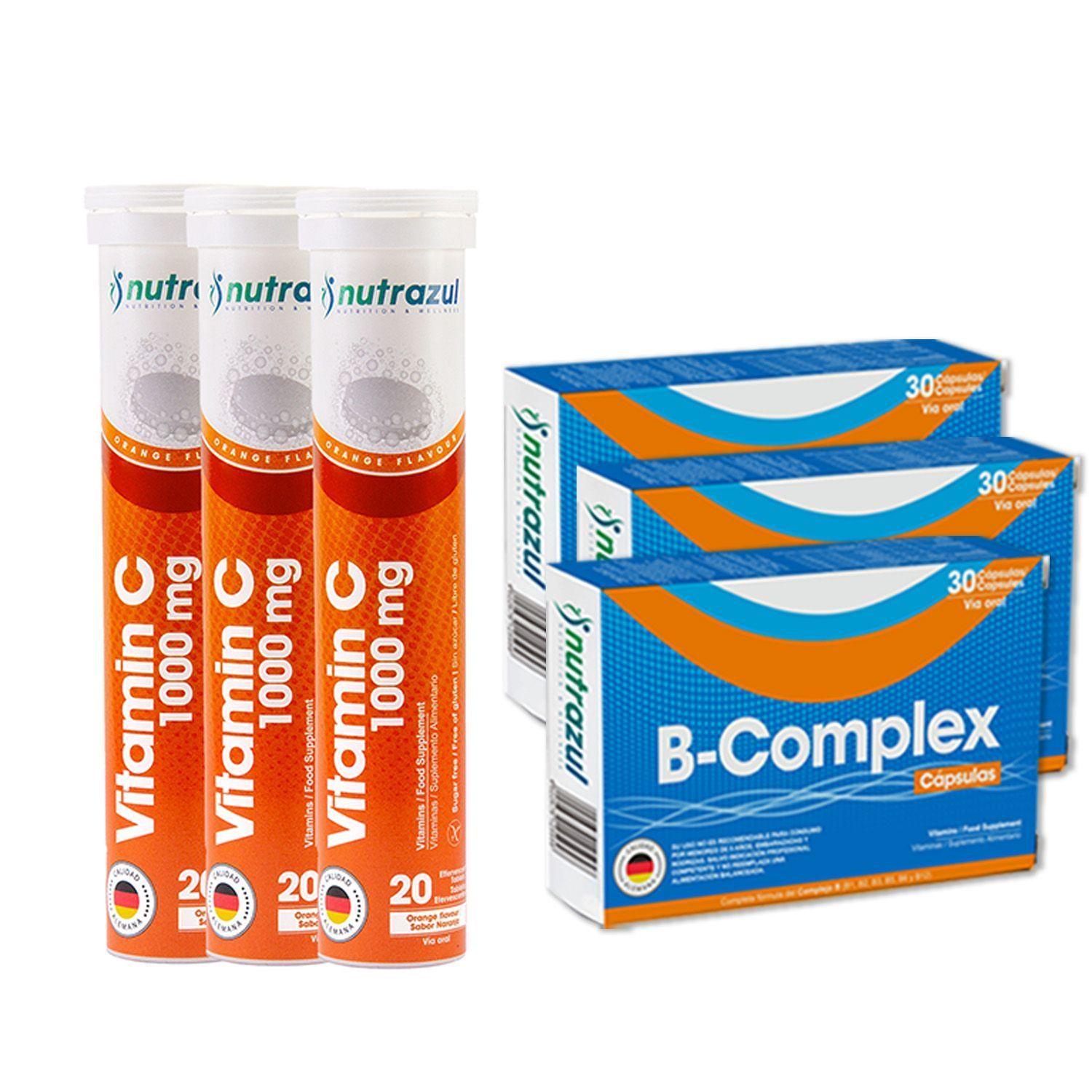 Vitamina Complejo B - BComplex (3 cajas) + Vitamina C (3 Tubos) Pack 6 Unidades.-0