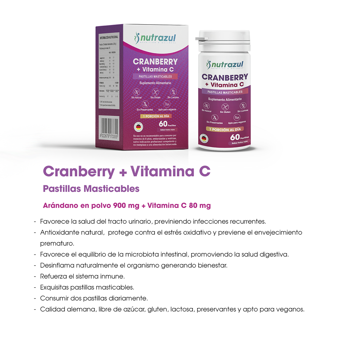 Cranberry -Vitamina +  Colágeno Marino Nutrazul - Pack 3 U-4