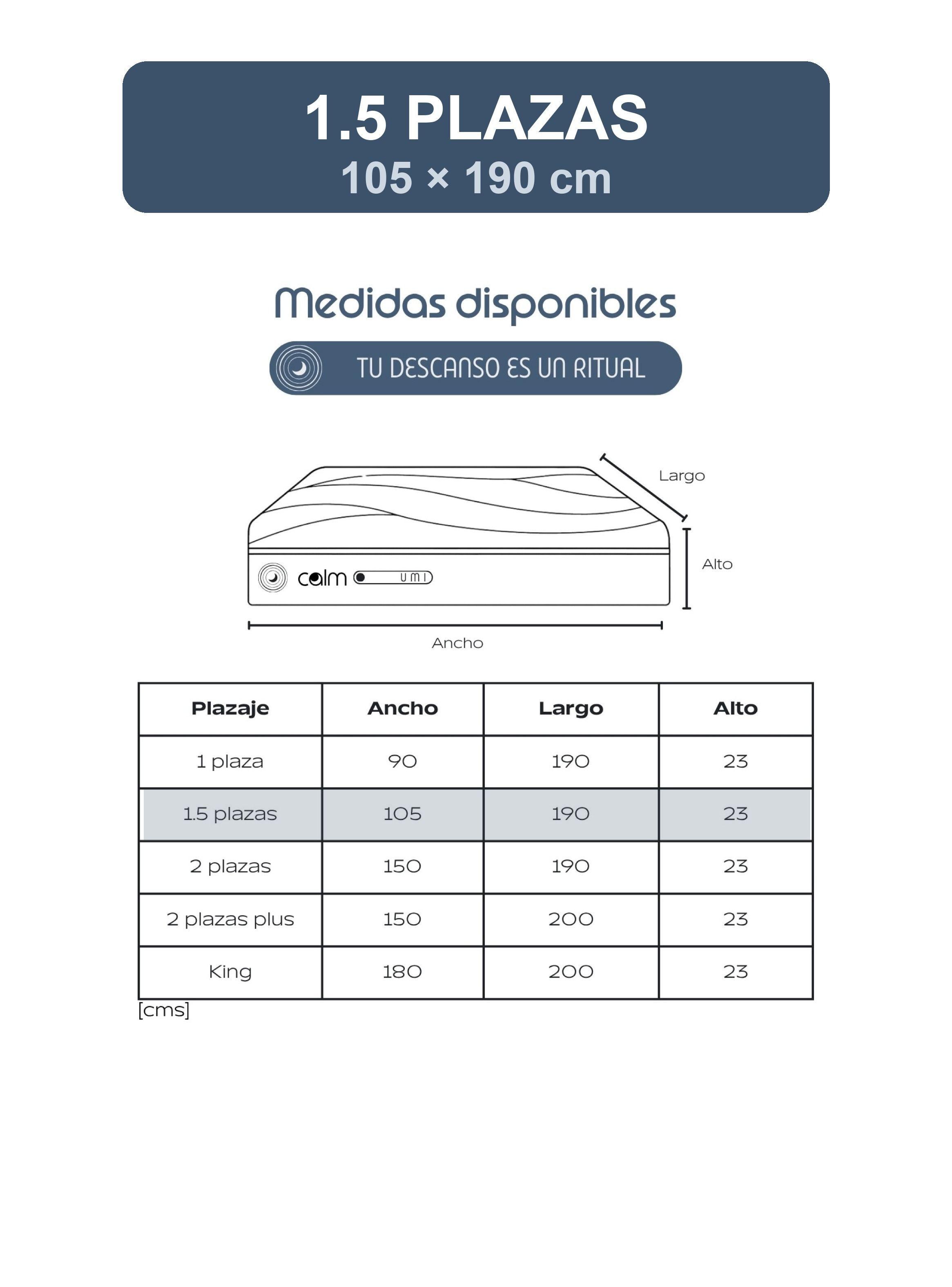 Combo Cama Calm NAGI Colchon UMI Hybrid Core 1 5 Plazas 105x190-5
