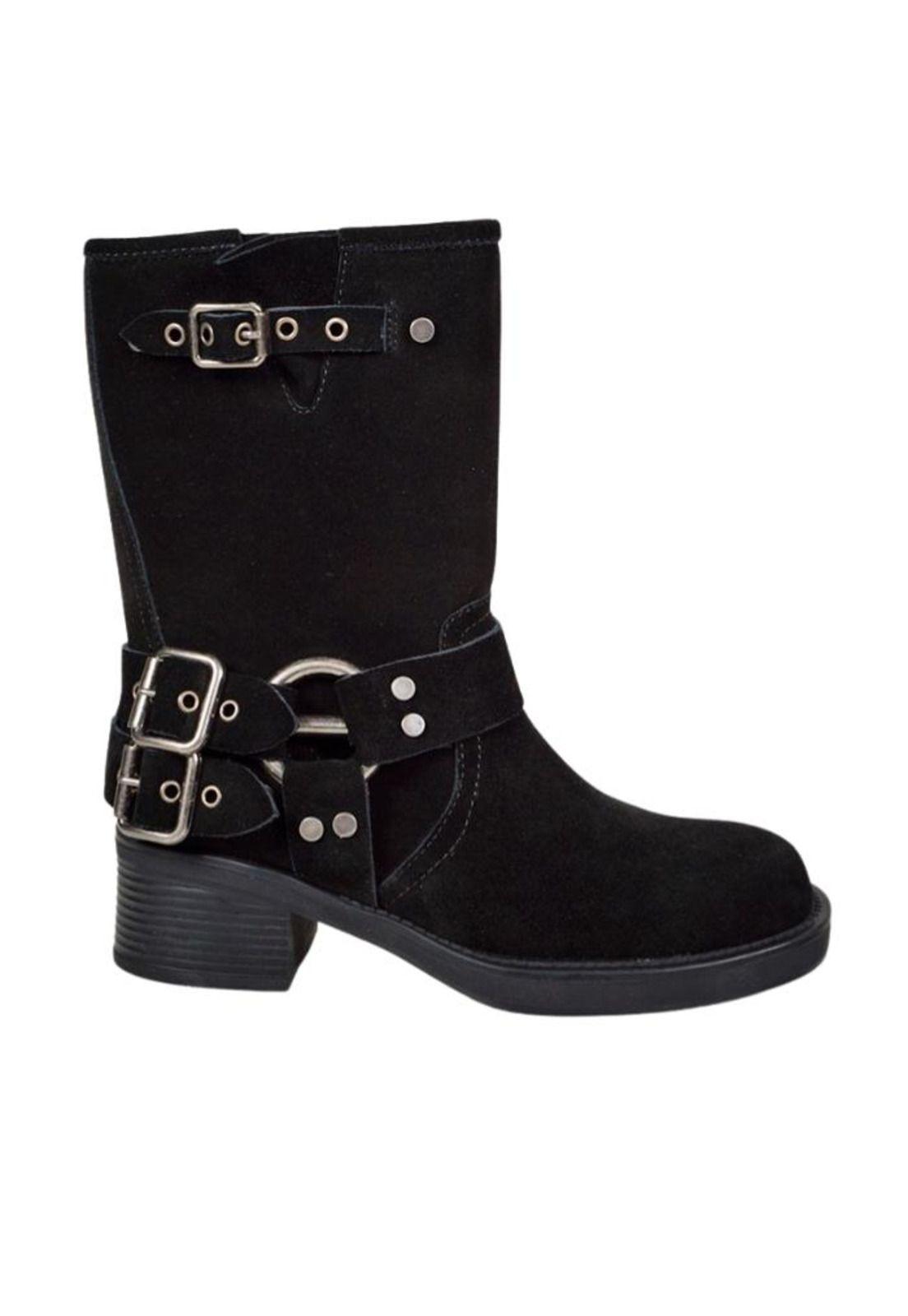 Botín Cuero Biker Negro-0