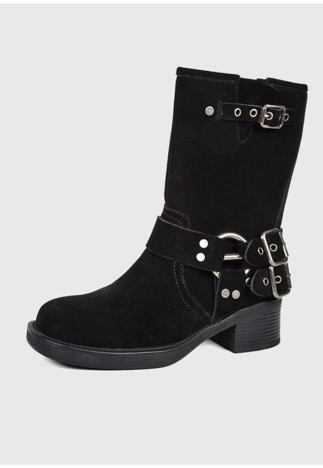 Botín Cuero Biker Negro-1