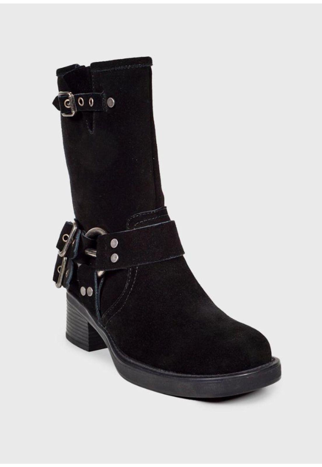 Botín Cuero Biker Negro-2