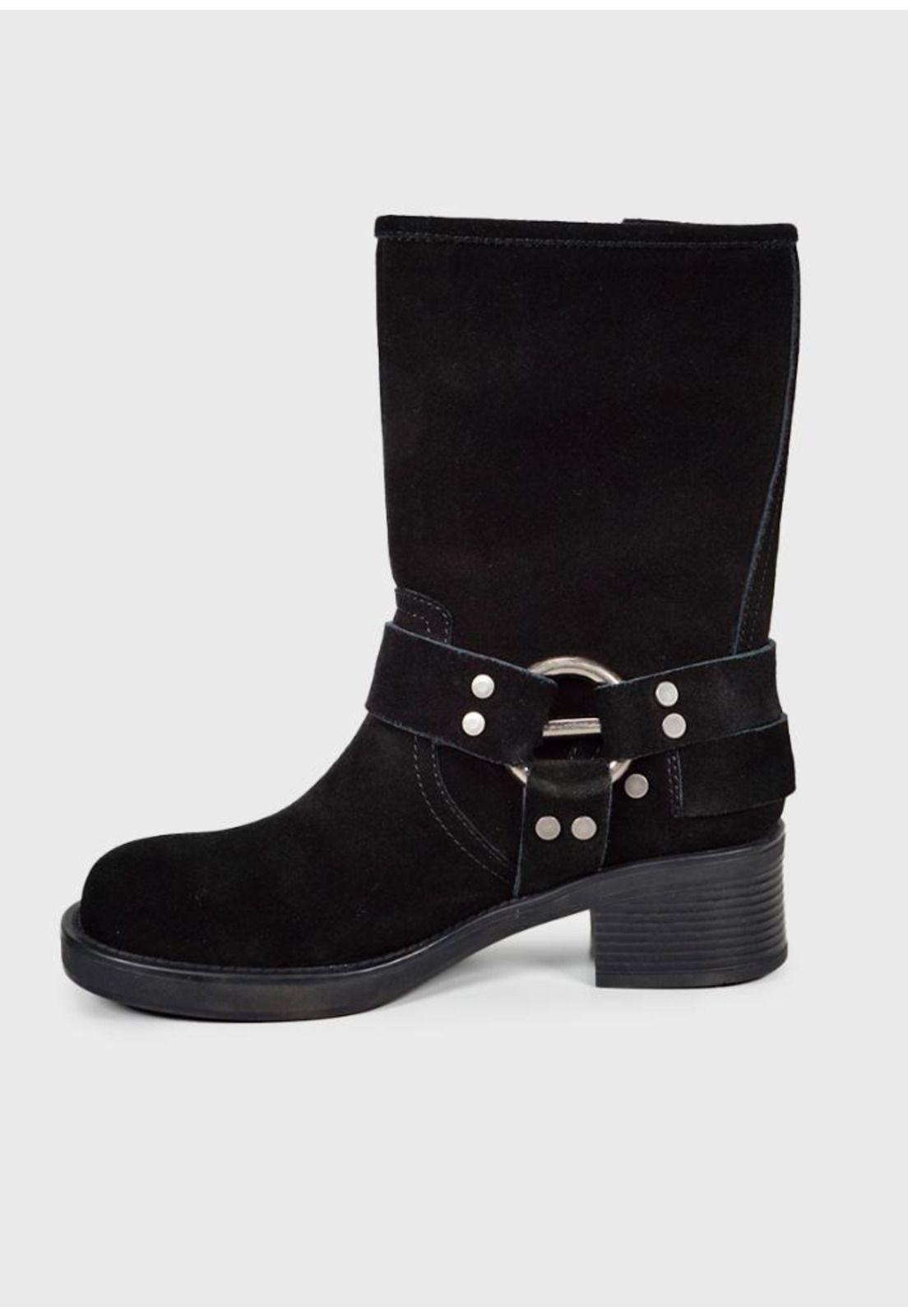 Botín Cuero Biker Negro-4