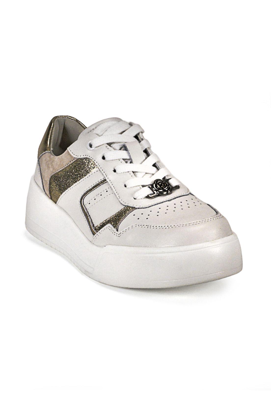 Zapatilla Cuero Arden Blanco Dorado-3