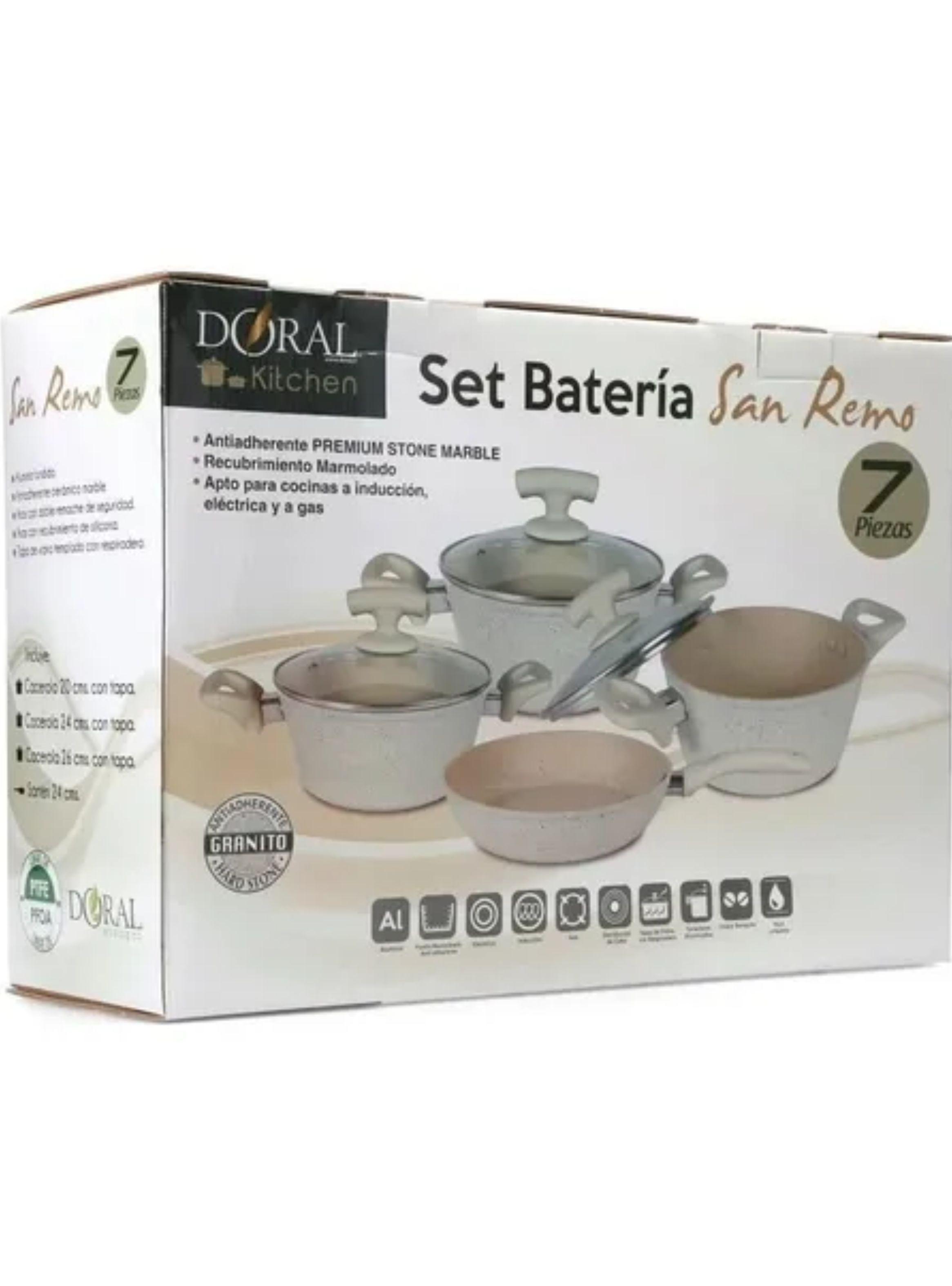 Set De Bateria De 7 Piezas San Remo New Antiadherente Marble Beige-2