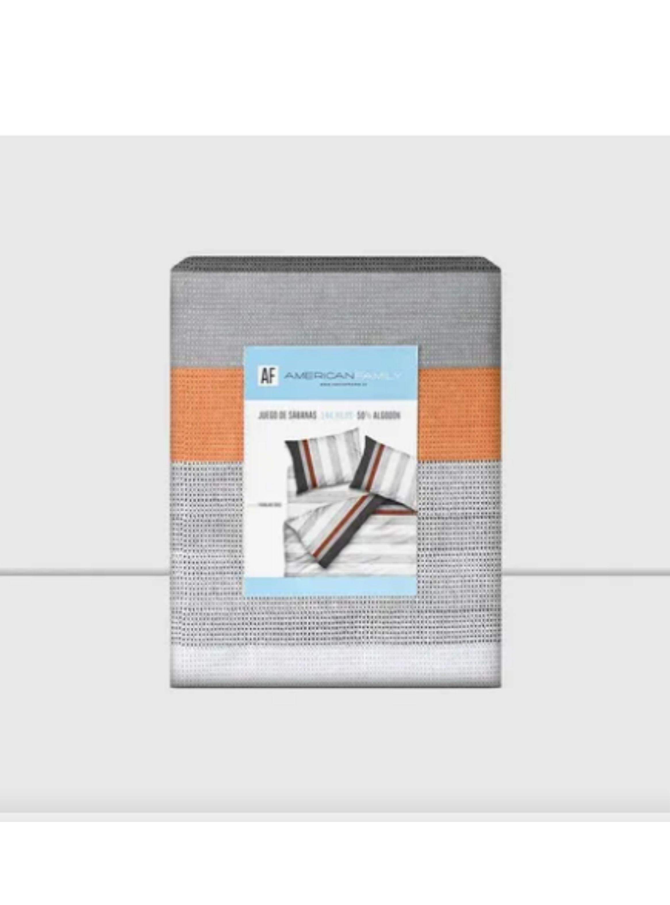 Sabanas 1.5 Plazas AF Cannon 144 Hilos Franjas  Gris-2