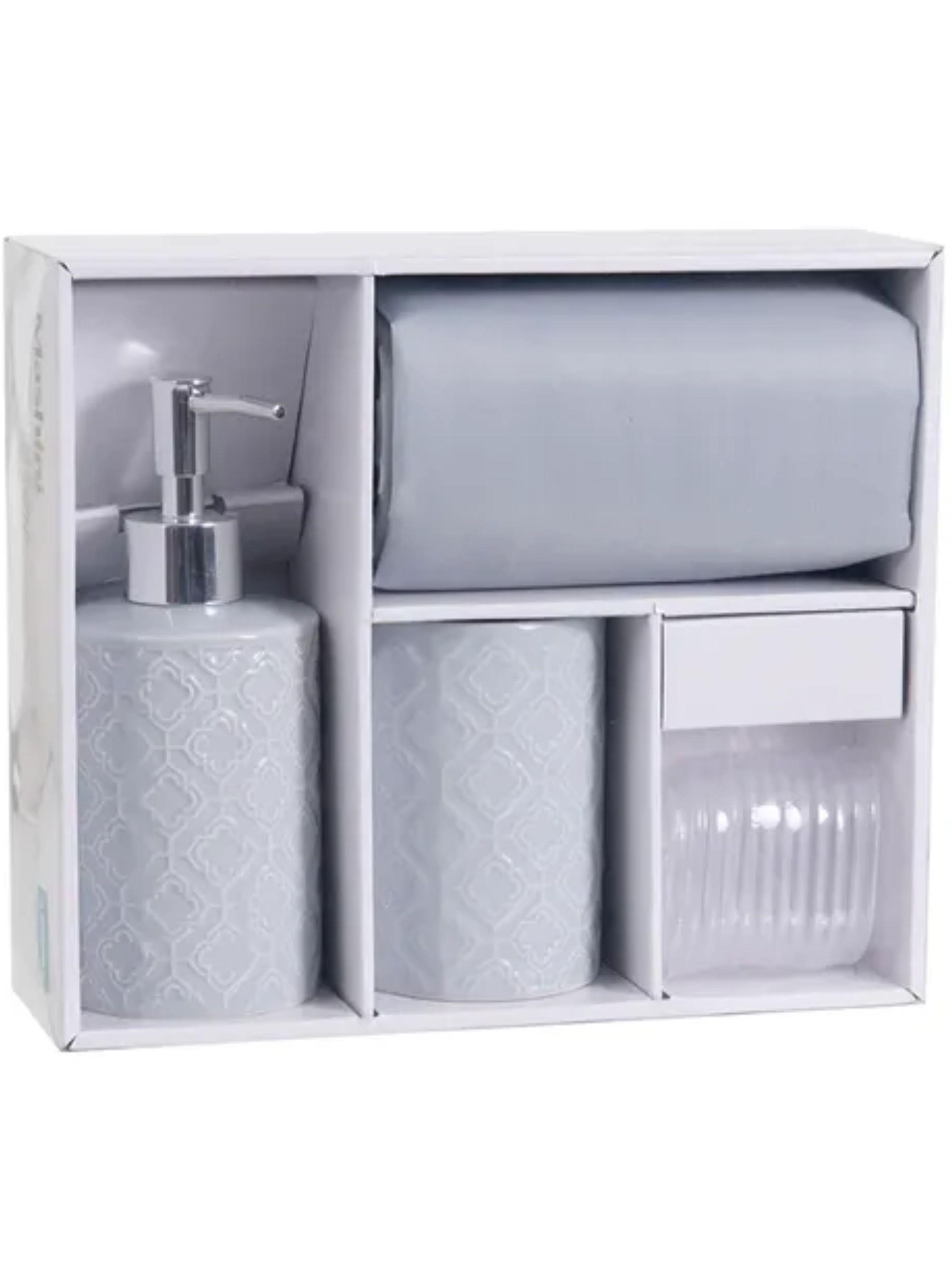 Set Cortina De Baño 4 Piezas Mashini Gris-2
