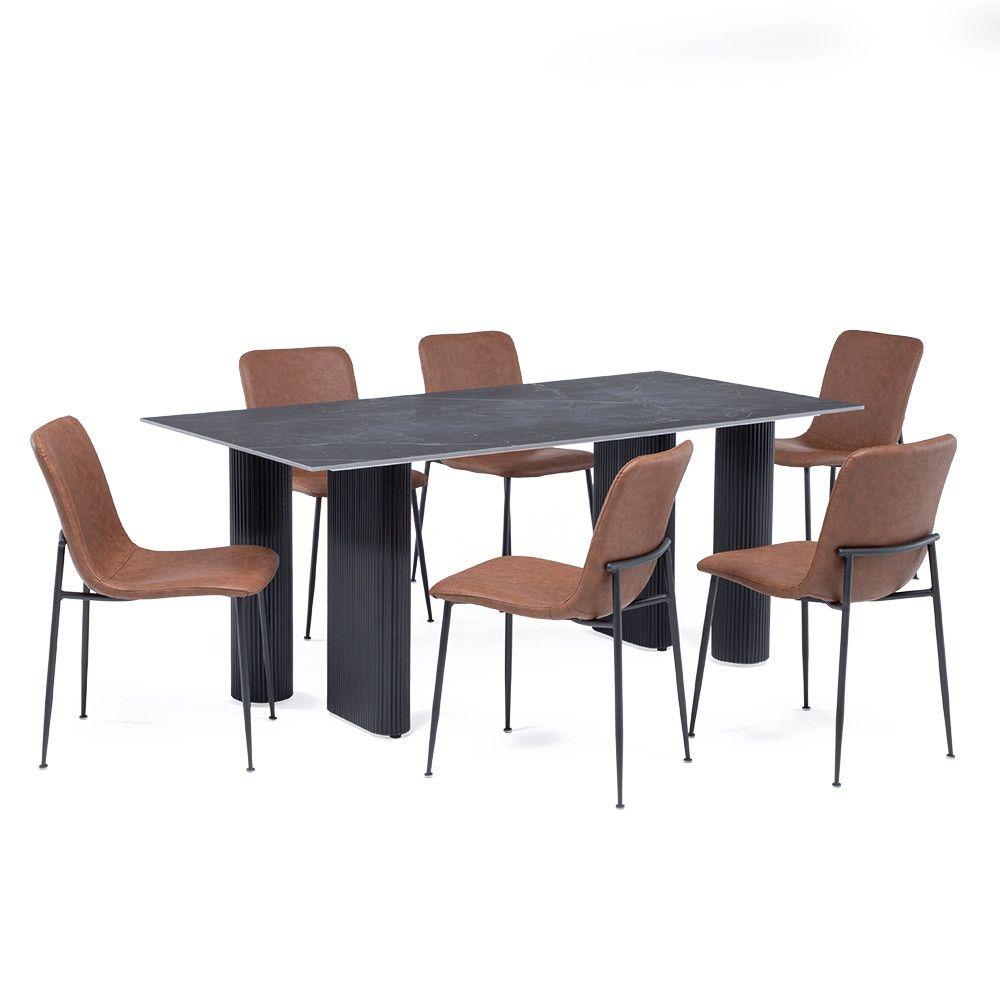 JUEGO DE COMEDOR OBLO + 6 SILLAS LANG ECOCUERO-0