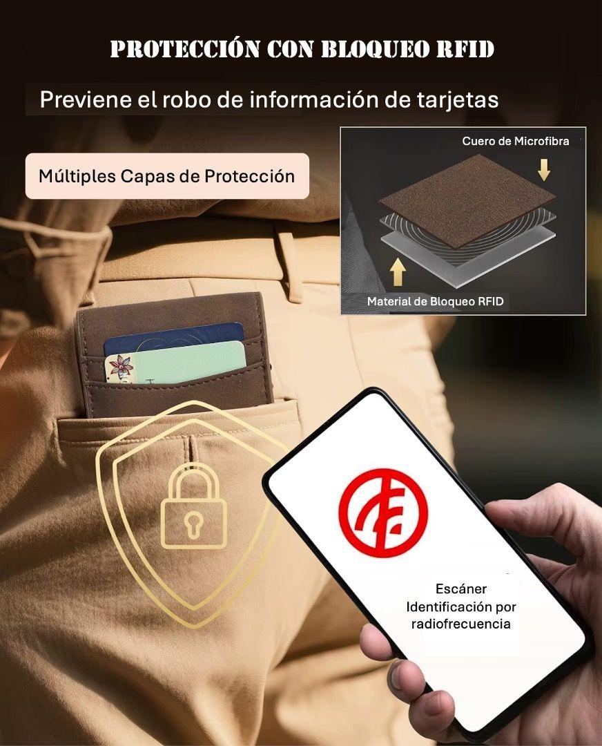 Billetera Tarjetero Cuero Bloqueo Rfid Bifold +Caja Regalo -5