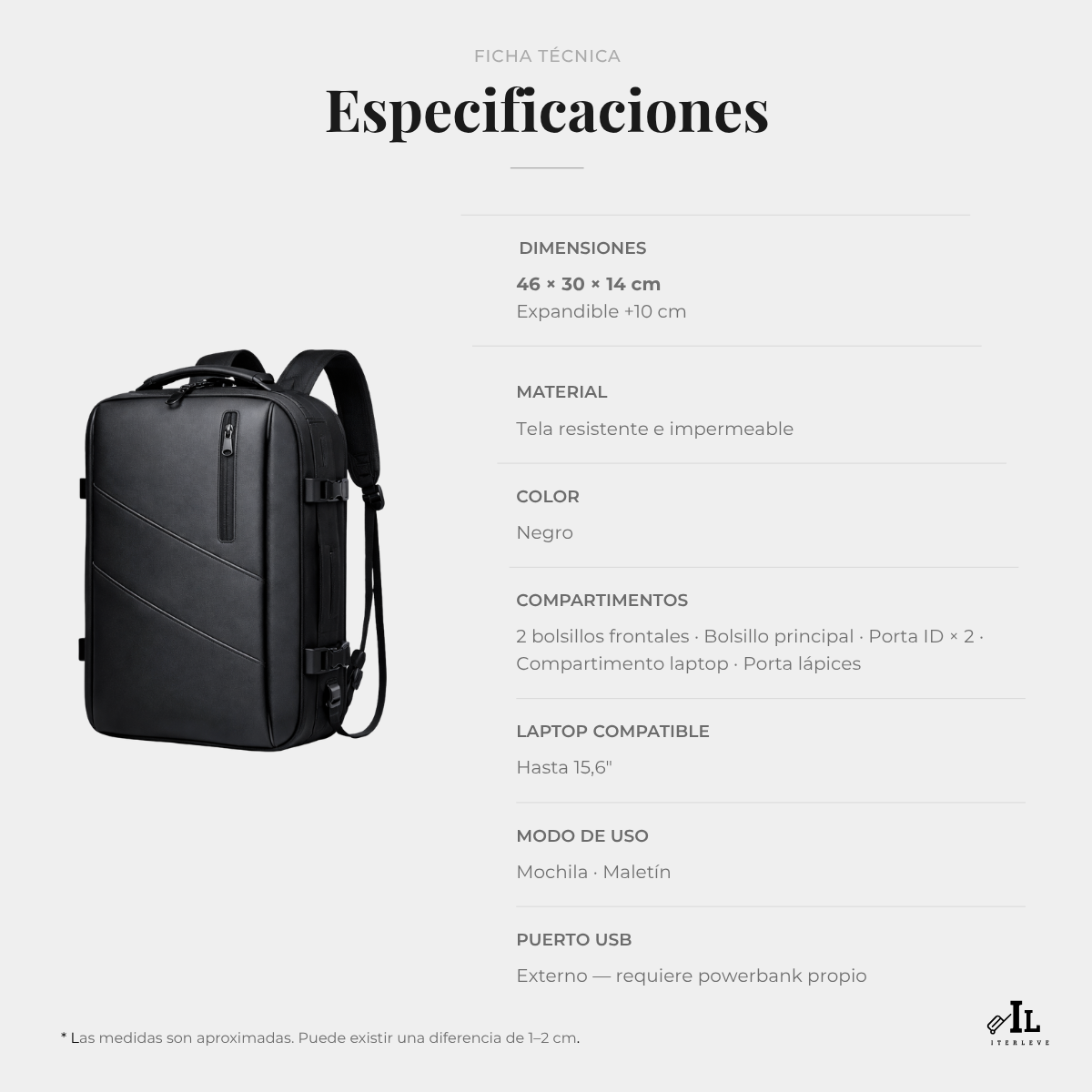 Mochila Viaje En Cabina Para Laptop Carry On Expandible-8