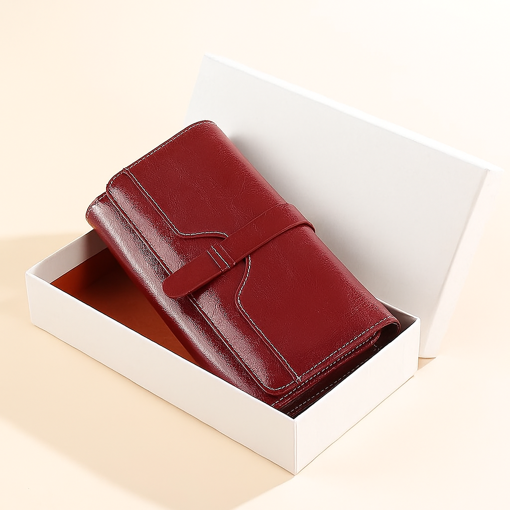 Billetera Cartera Larga Cuero Roja Porta Celular Con Cierre-2