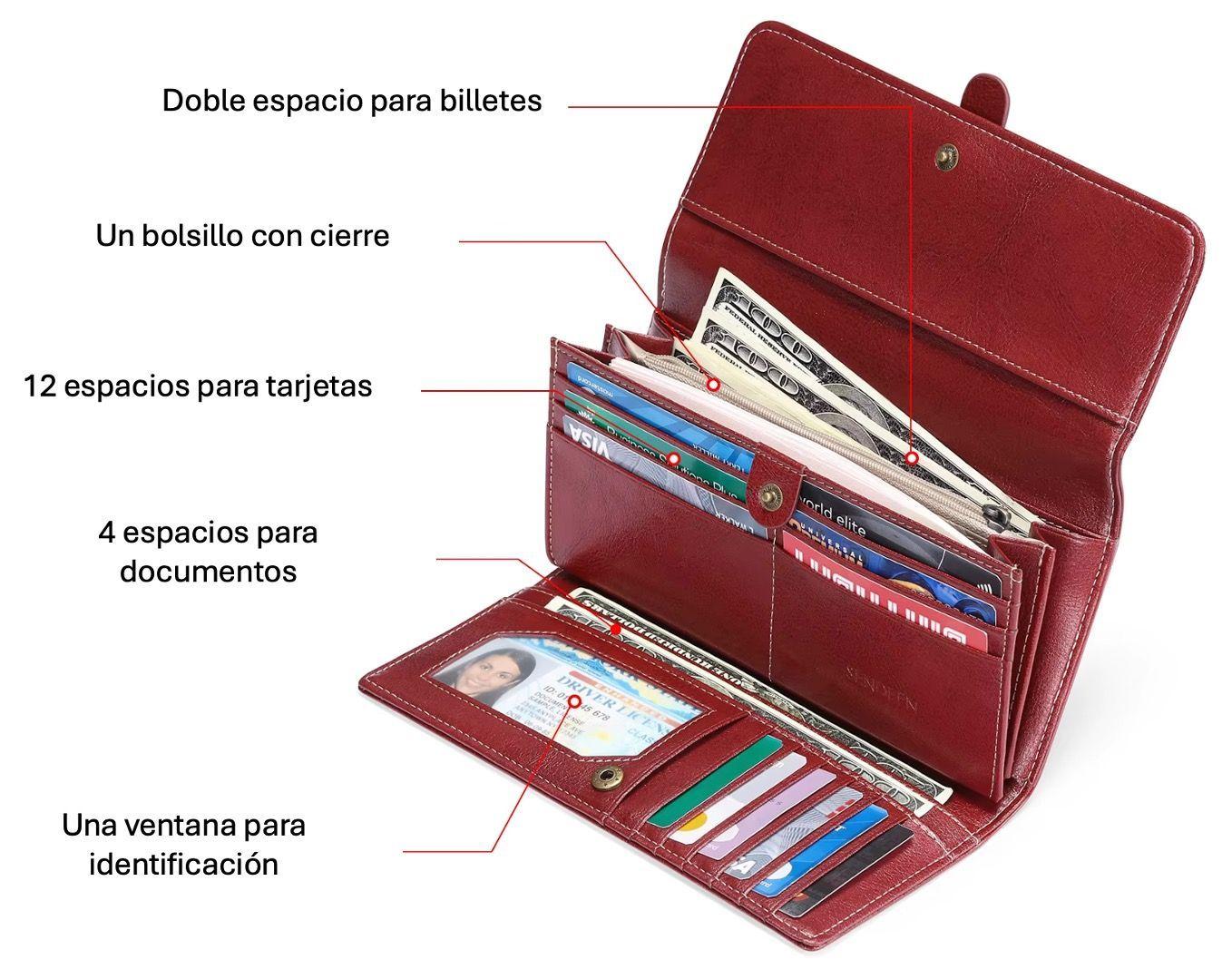 Billetera Cartera Larga Cuero Roja Porta Celular Con Cierre-3