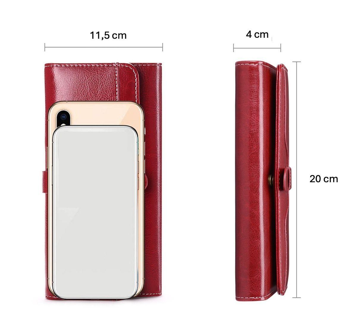 Billetera Cartera Larga Cuero Roja Porta Celular Con Cierre-4