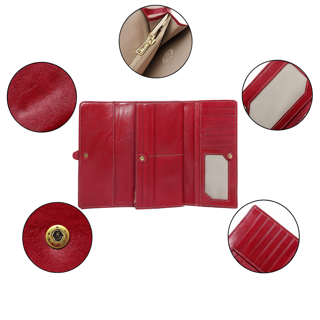 Billetera Cartera Larga Cuero Roja Porta Celular Con Cierre-5