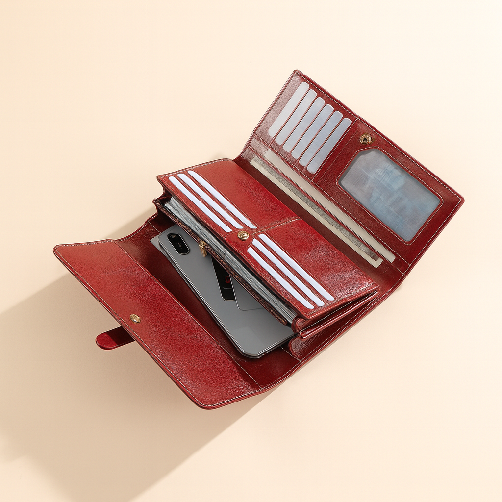 Billetera Cartera Larga Cuero Roja Porta Celular Con Cierre-7
