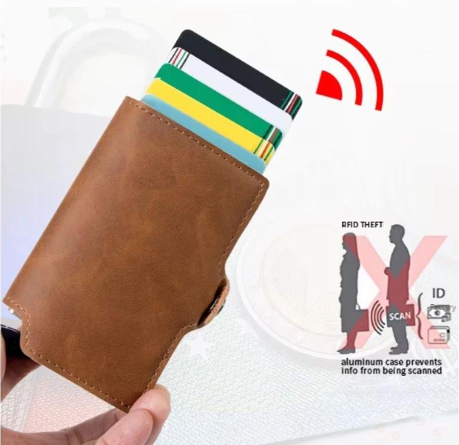 Billetera Tarjetas Hombre Compacta Protección RFID y Pop Up-3