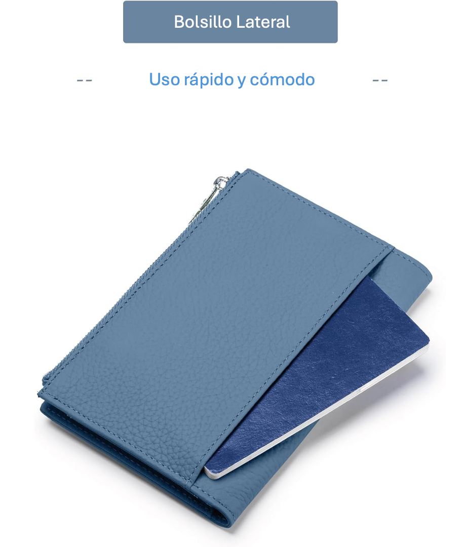 Porta Pasaporte Mujer Cuero Organizador Documentos con Cierre-3