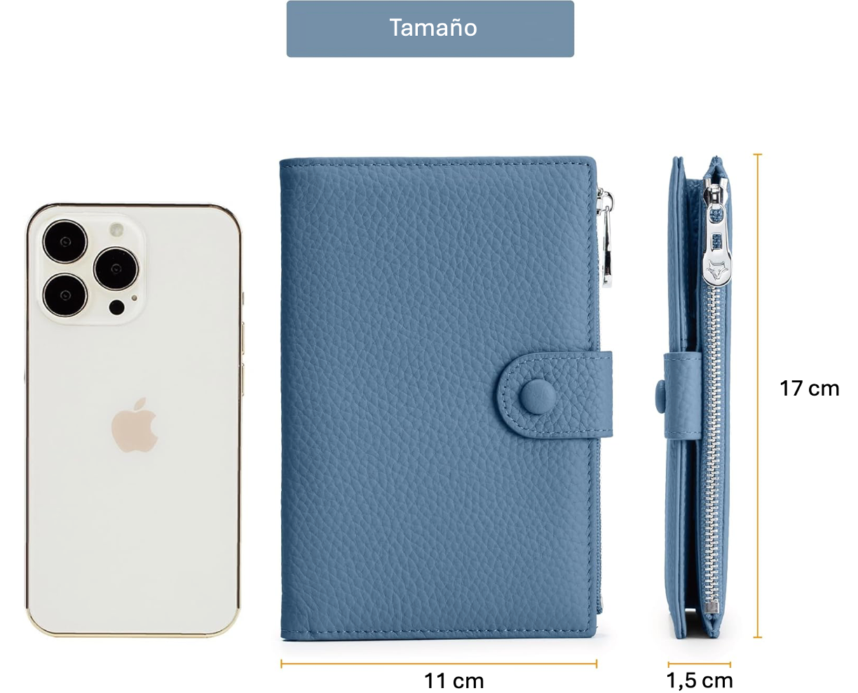 Porta Pasaporte Mujer Cuero Organizador Documentos con Cierre-4