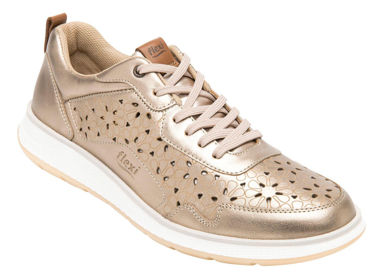 Zapatilla Mujer Cuero Rosaura Dorado Flexi-0