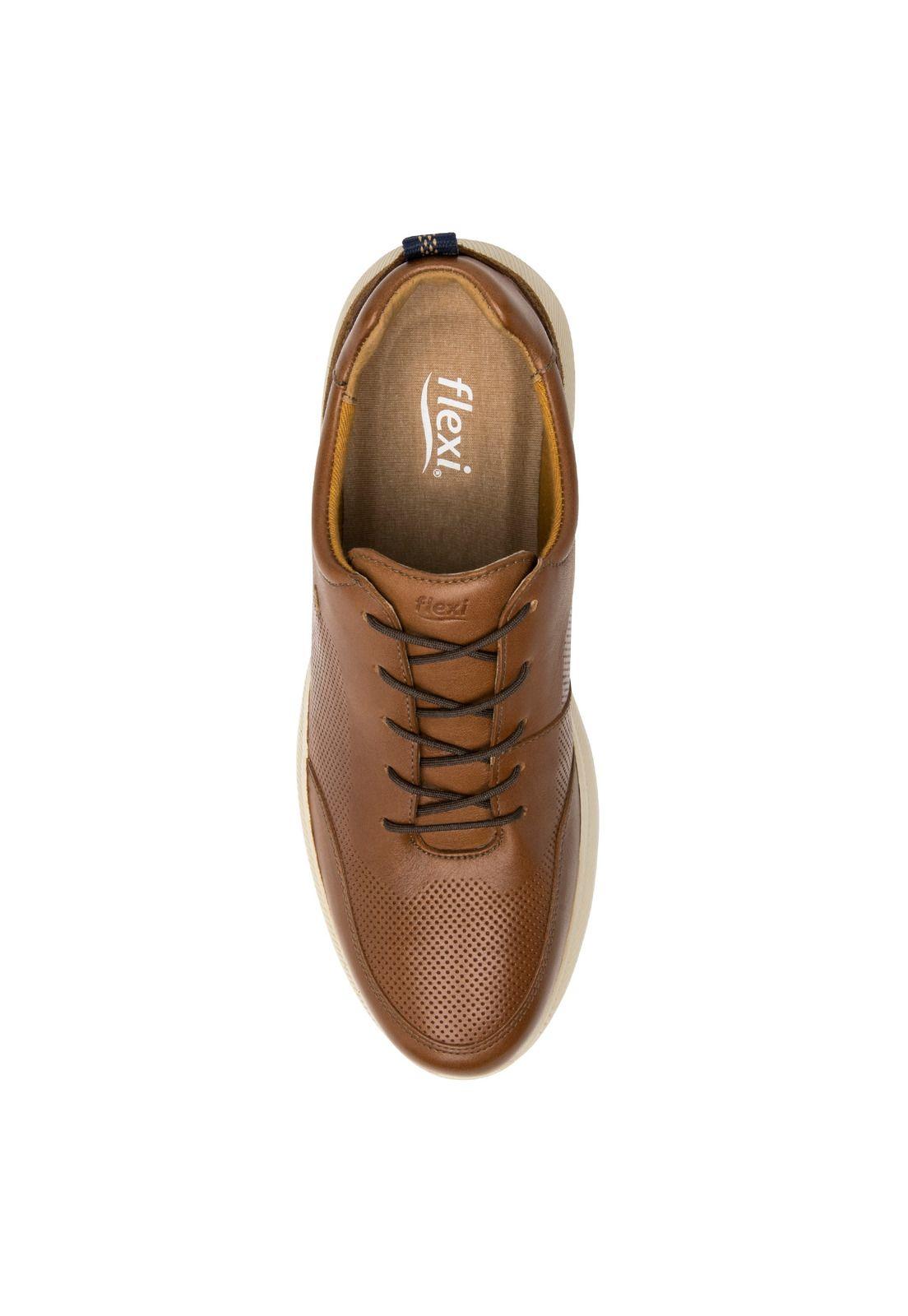 Zapatilla Hombre Cuero Hika Café Flexi-4