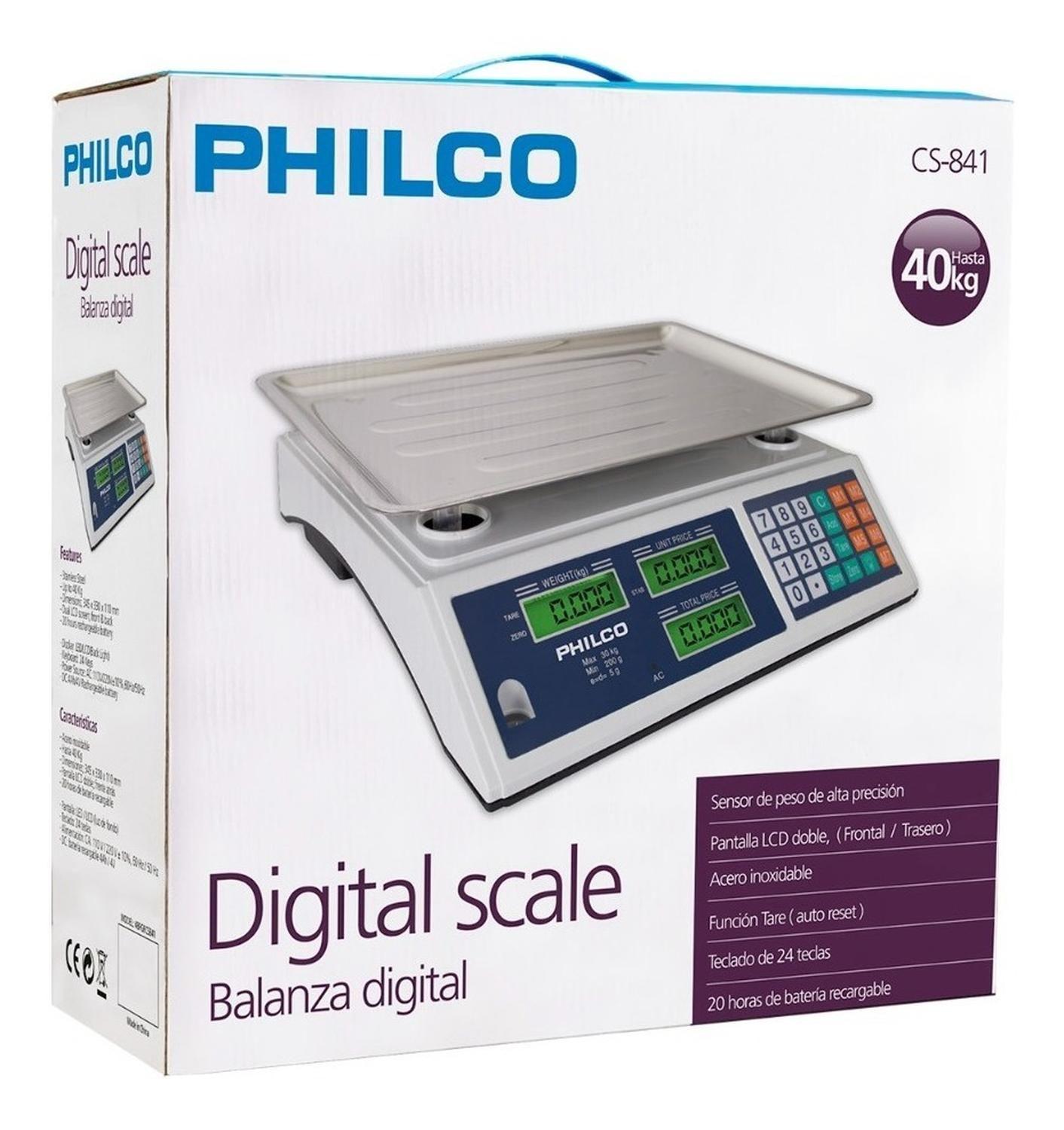 BALANZA DIGITAL 40 KILOS ACERO INOXIDABLE PHILCO-2