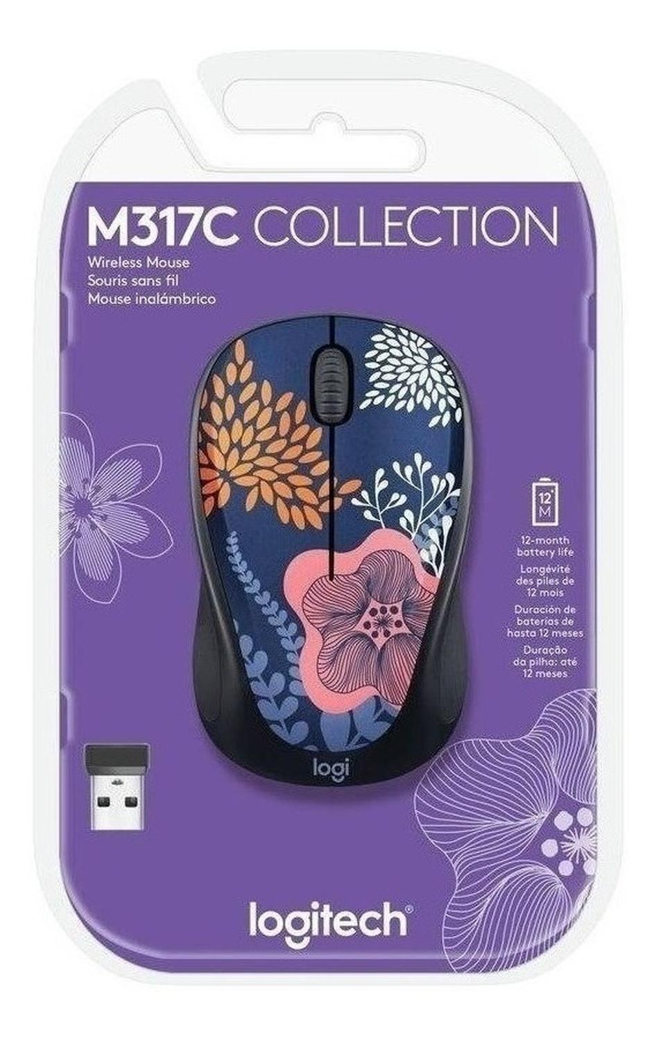 Mouse Logitech Inalambrico M317 Blue Floral-4