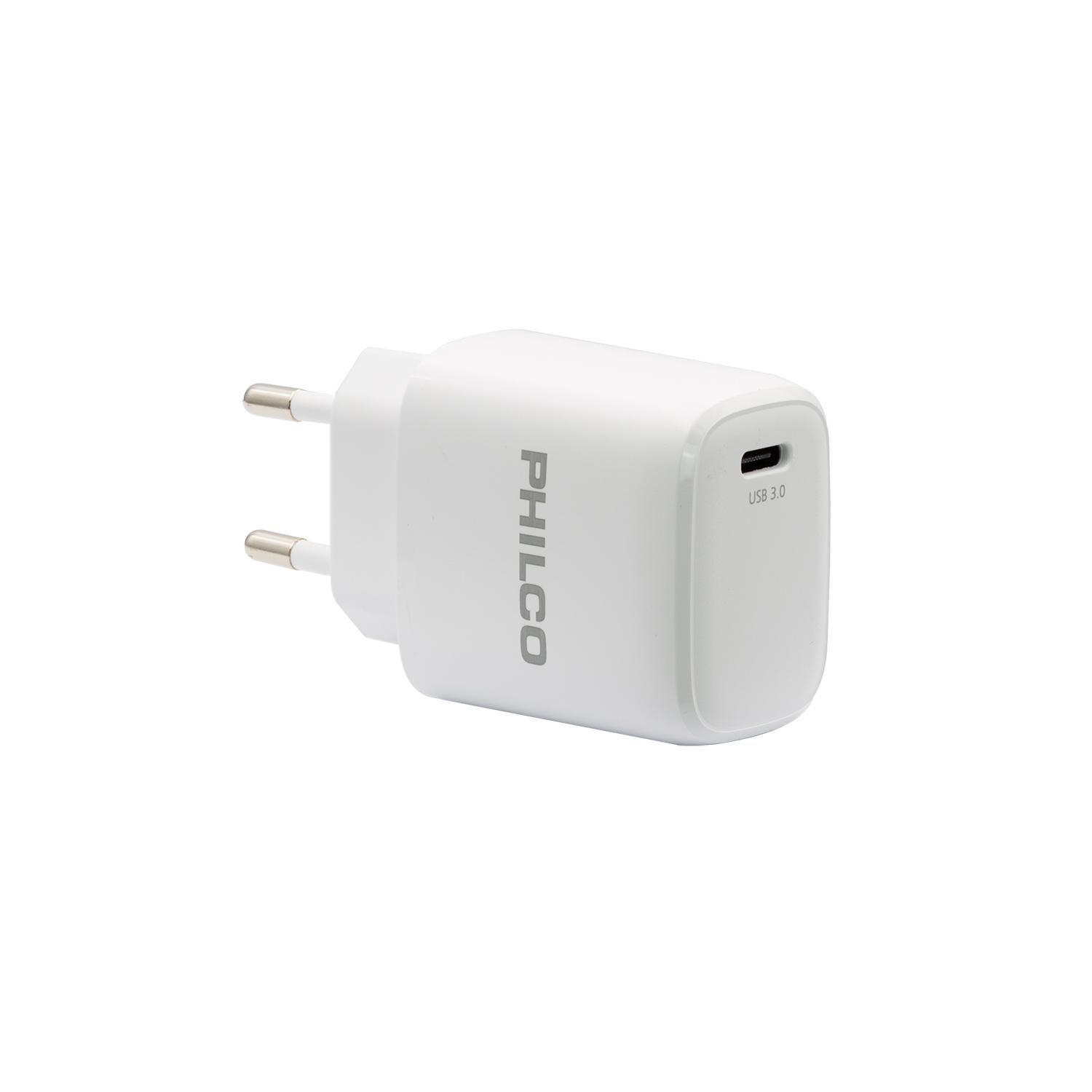 CARGADOR DE PARED QUALCOM PHILCO C/PUERTO TIPO C Y CABLE LIGHTNING-3