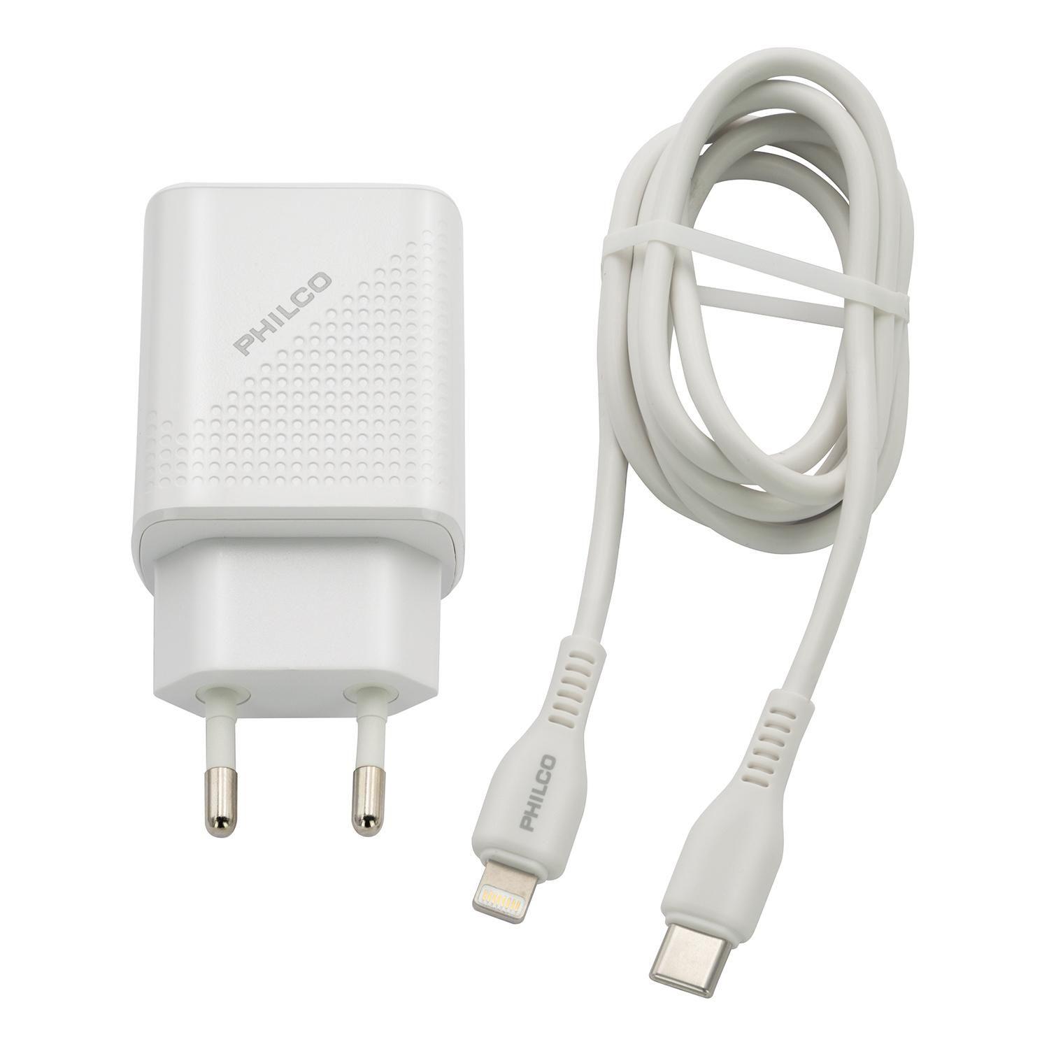 CARGADOR DE PARED QUALCOM PHILCO C/PUERTO TIPO C Y CABLE LIGHTNING-6