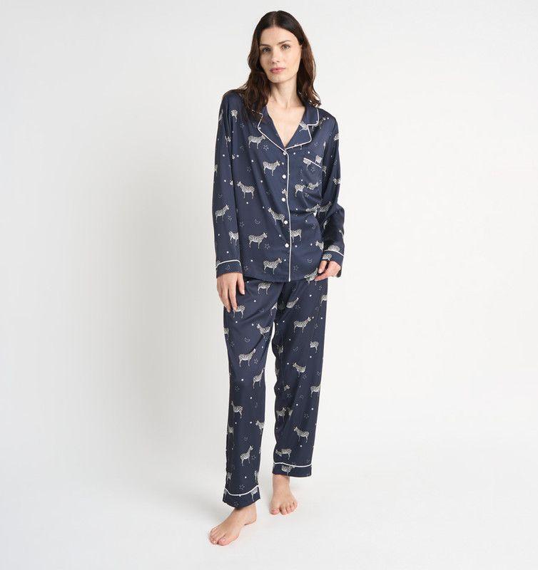 PIJAMA MUJER BARBIZON ROMA AZUL ESTAMPADO-0