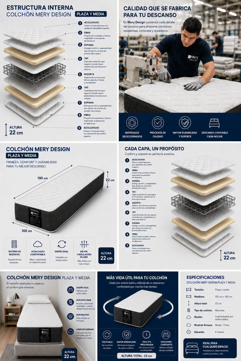 Base Plaza y Media con Colchon Mery Desing-6