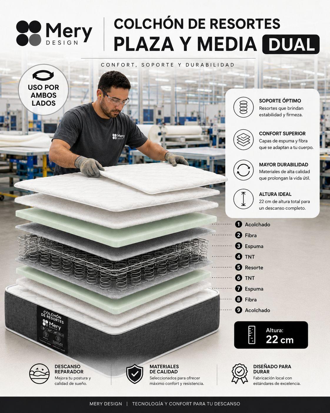 Cama Plaza y Media Turin Respaldo Base Colchon Mery Desing-5