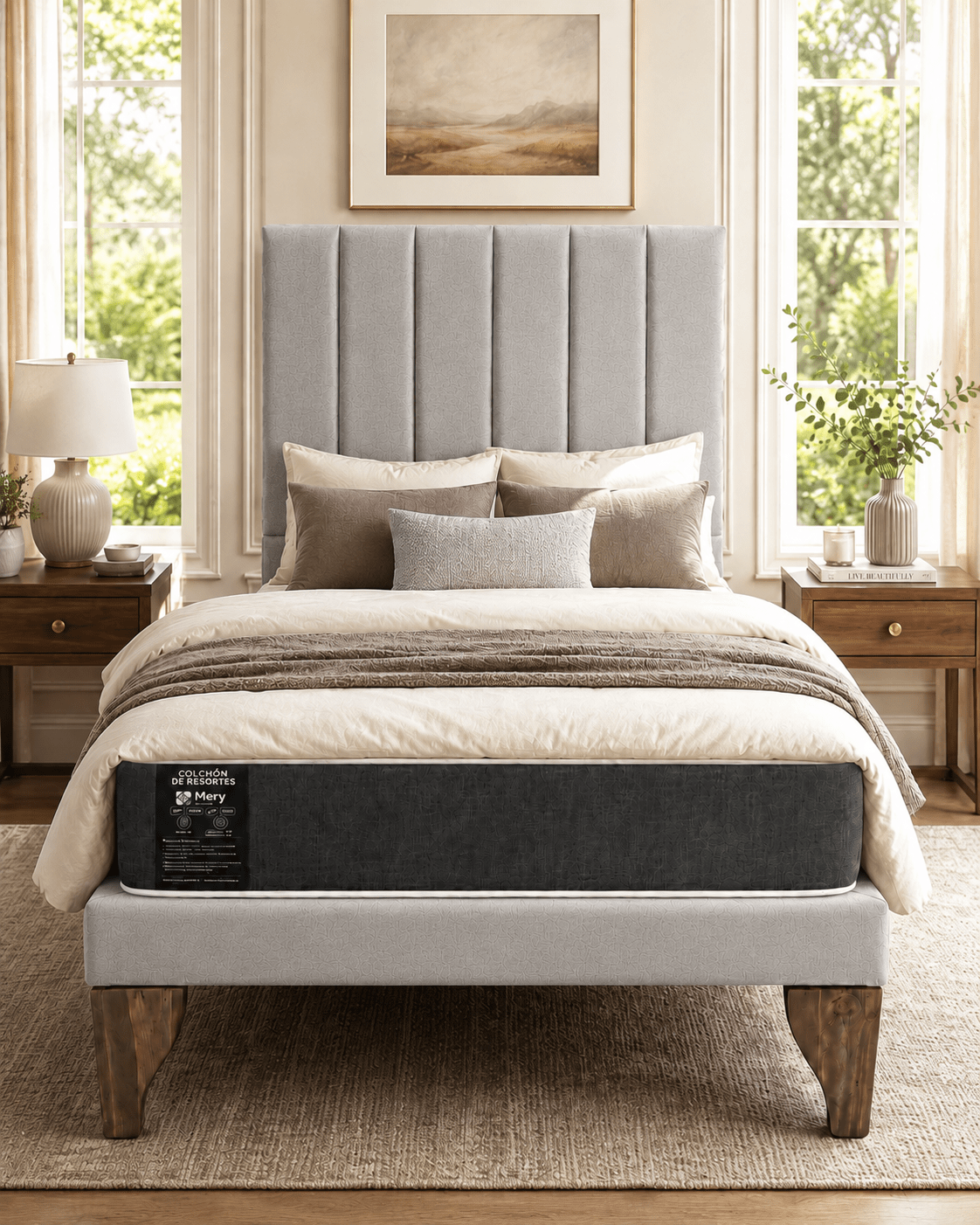 Cama Plaza y Media Turin Respaldo Base Colchon Mery Desing-0