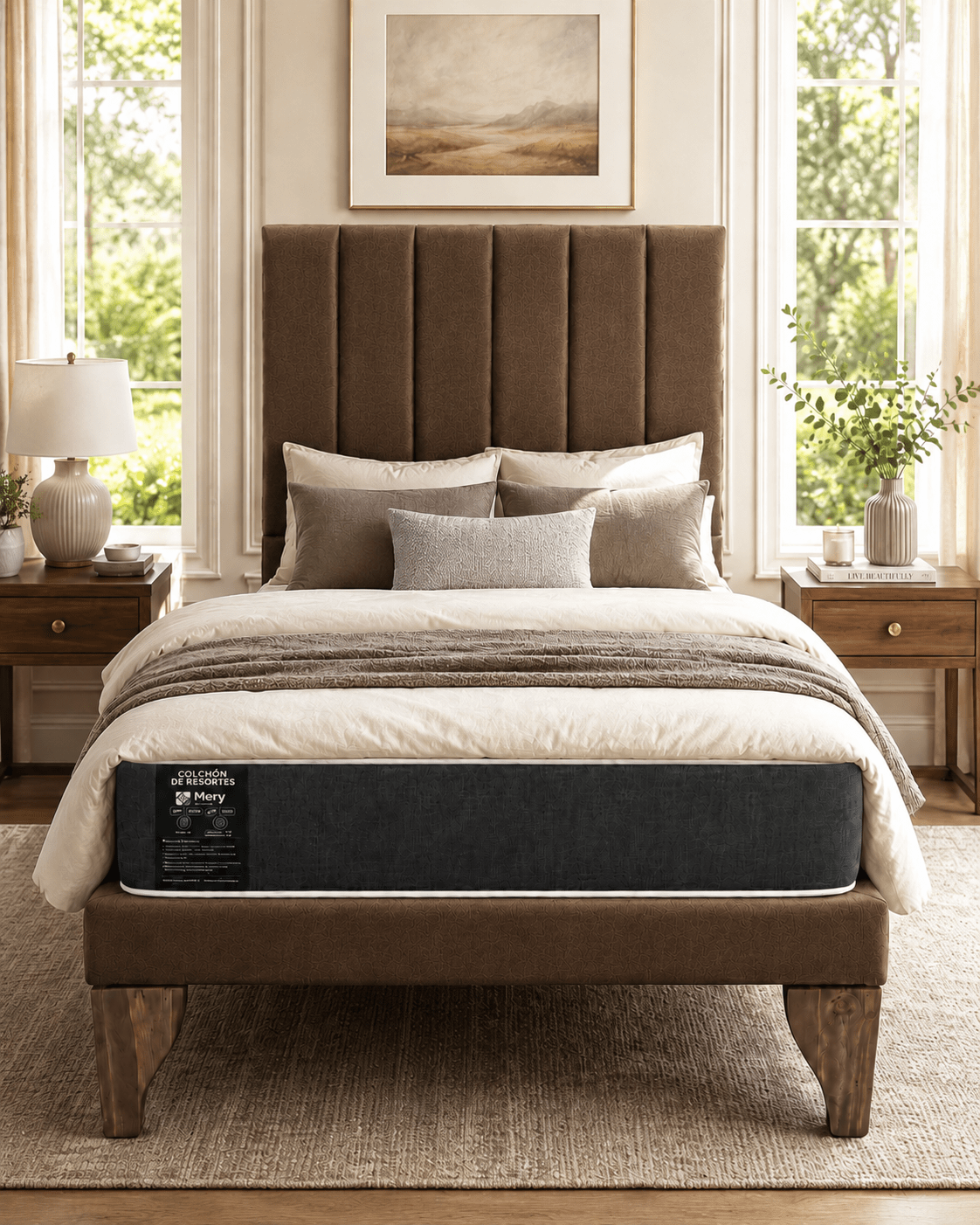 Cama Plaza y Media Turin Respaldo Base Colchon Mery Desing-0