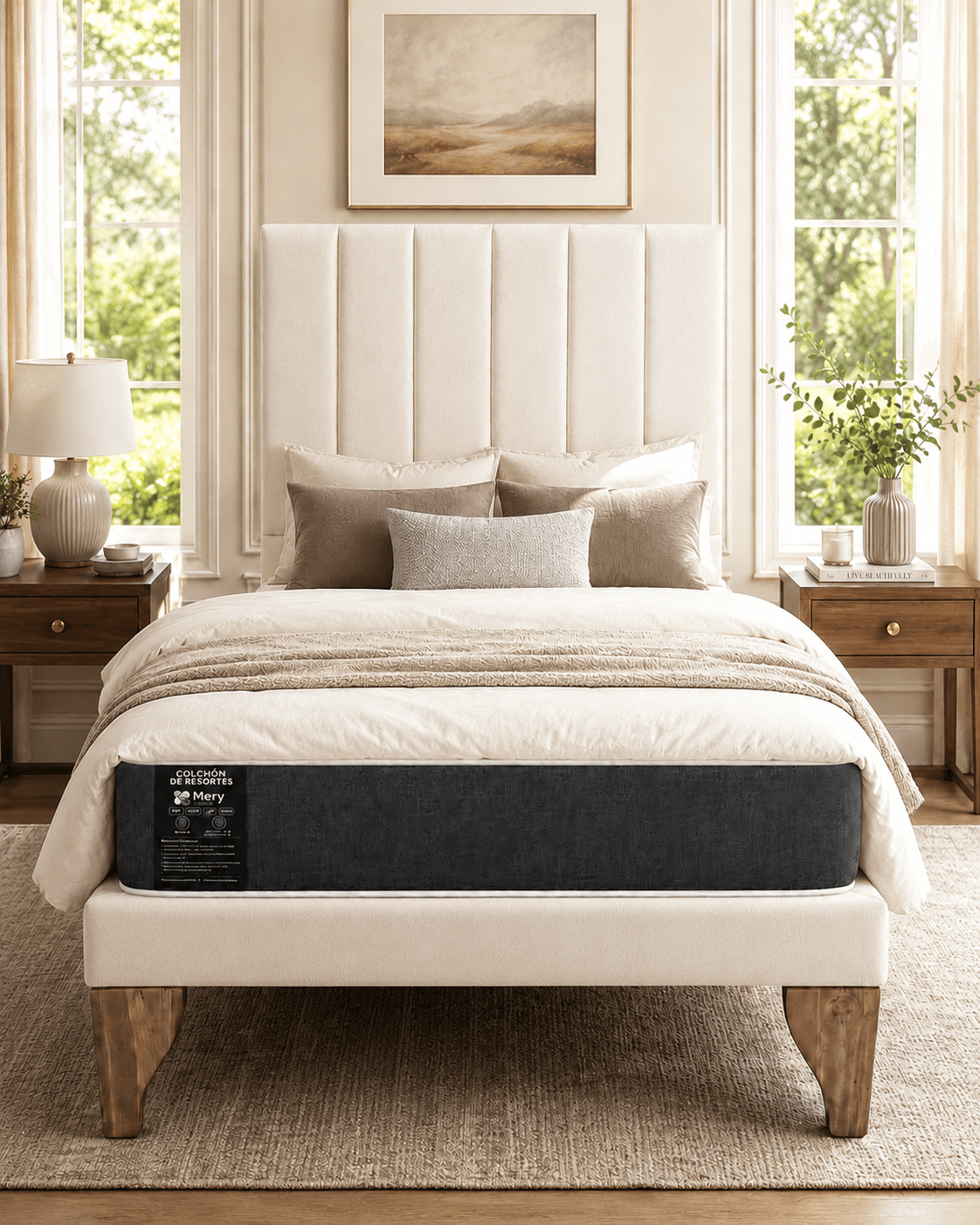 Cama Plaza y Media Turin Respaldo Base Colchon Mery Desing-0