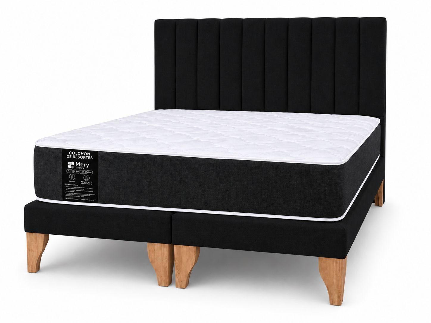 Cama King Size Completa Base mas Respaldo Turin mas Colchon Mery Desing-3