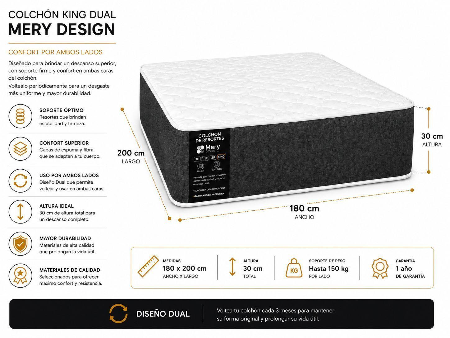 Cama King Size Completa Base mas Respaldo Turin mas Colchon Mery Desing-7