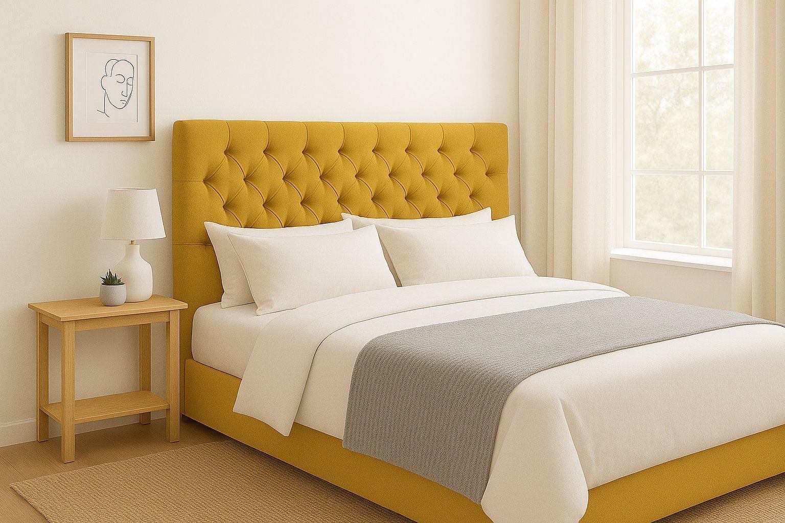 Respaldo De Cama 2 Plazas Amarillo Top Quality-2