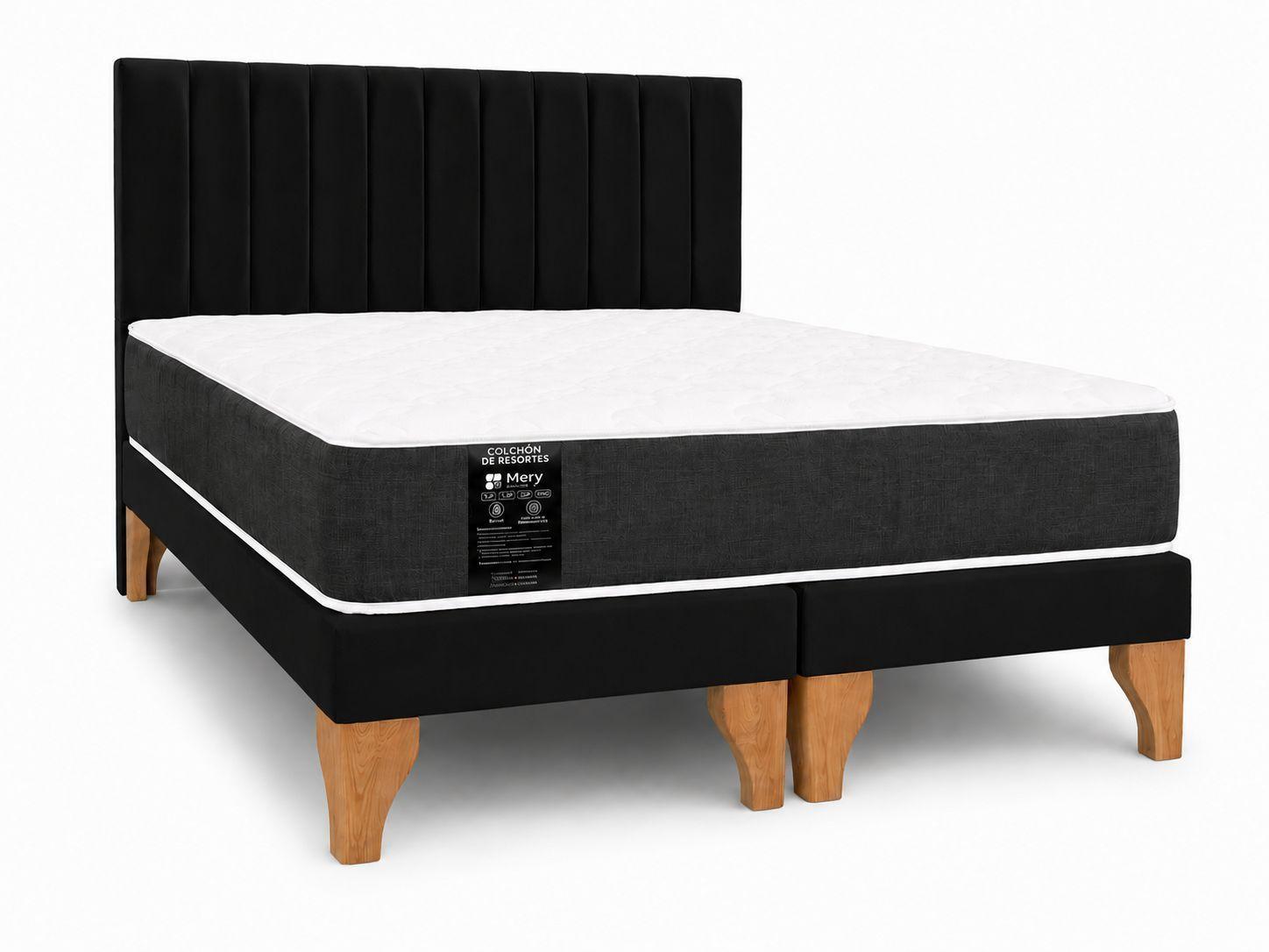 Cama 2 Plazas Completa Base Europea Colchon Mery Desing y Respaldo Tapizado-4