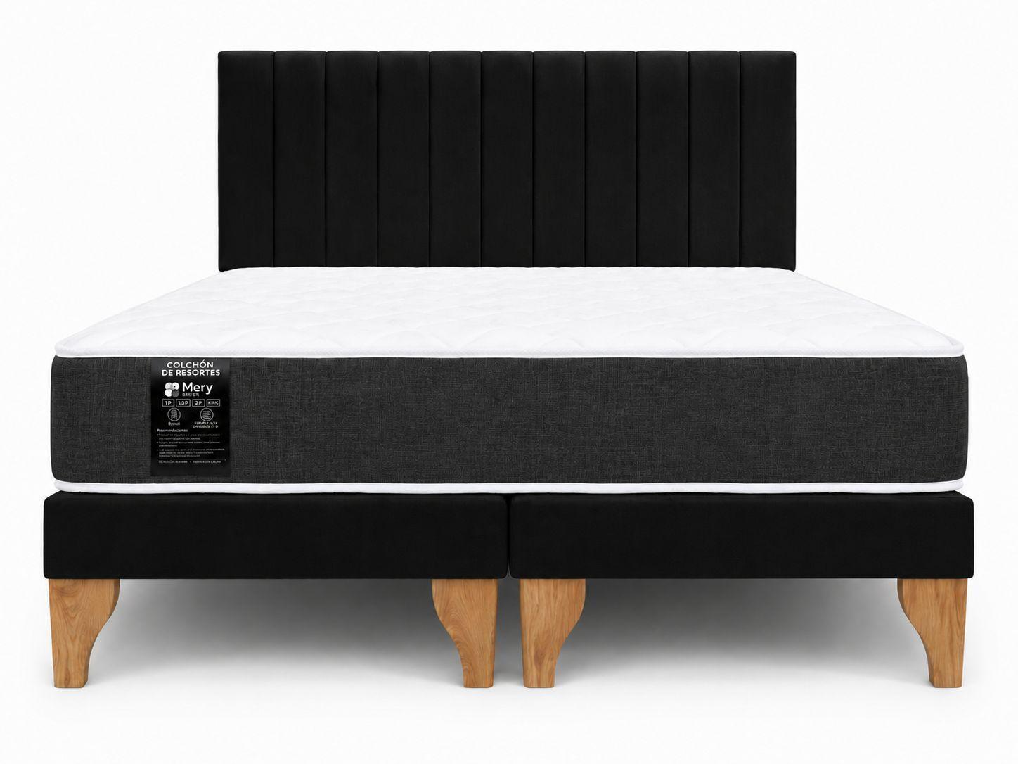 Cama 2 Plazas Completa Base Europea Colchon Mery Desing y Respaldo Tapizado-5