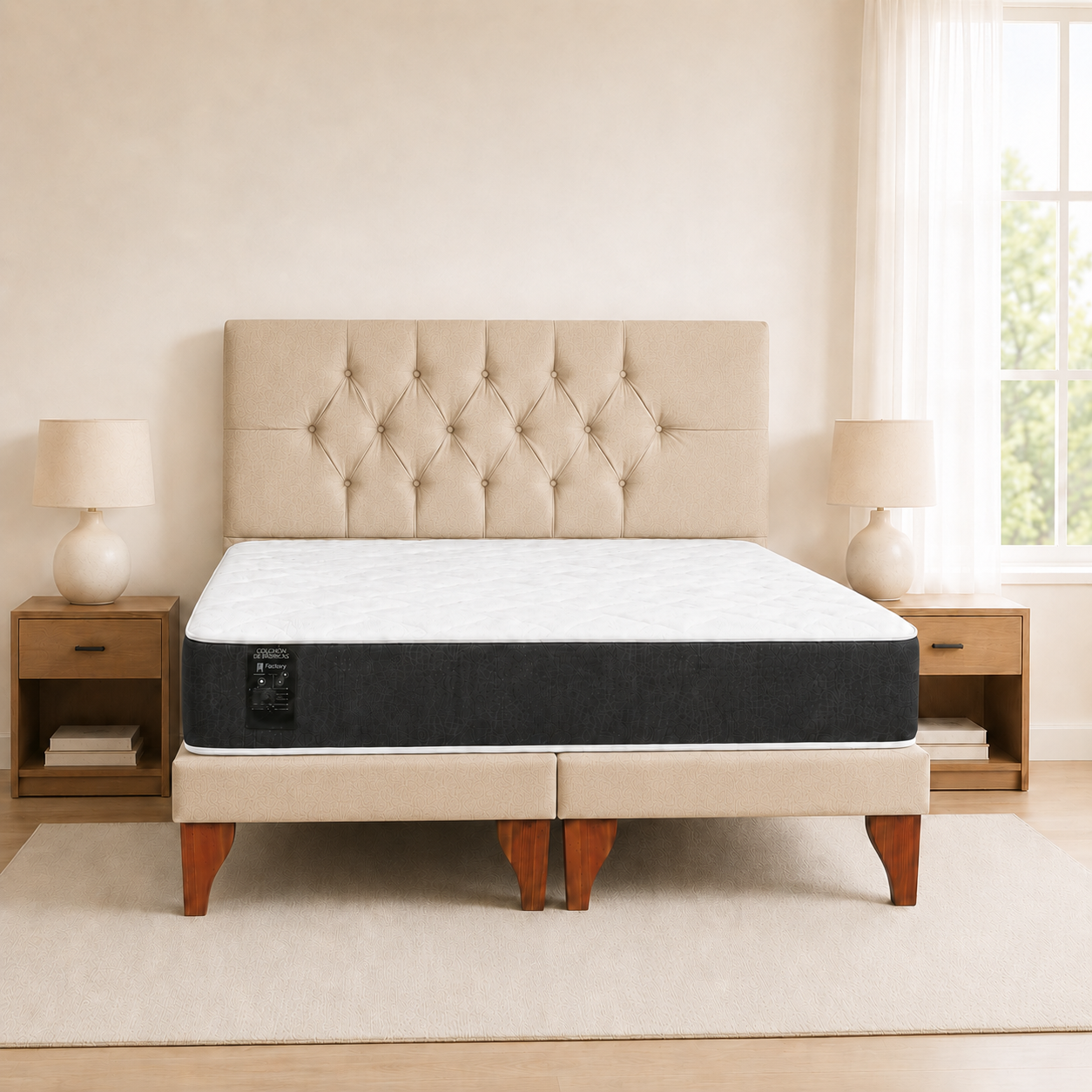 Cama 2 Plazas Capitone Con Colchon Mery Desing-3