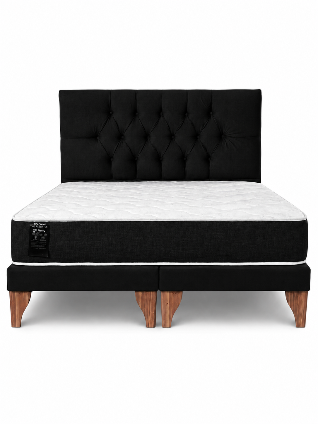 Cama King Size Completa Base mas Respaldo Capitone y Colchon Mery Desing-3