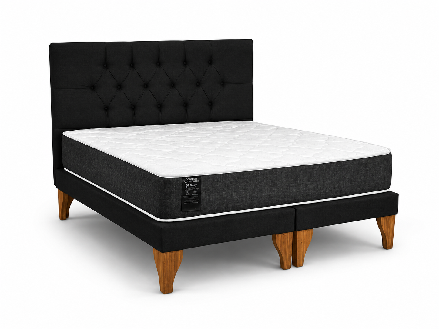 Cama King Size Completa Base mas Respaldo Capitone y Colchon Mery Desing-4
