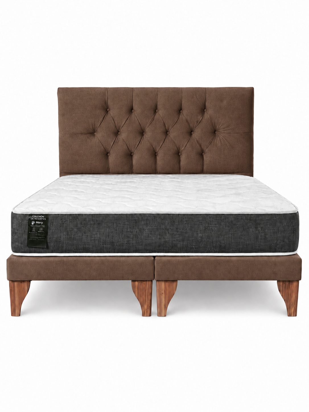 Cama King Size Completa Base mas Respaldo Capitone y Colchon Mery Desing-2