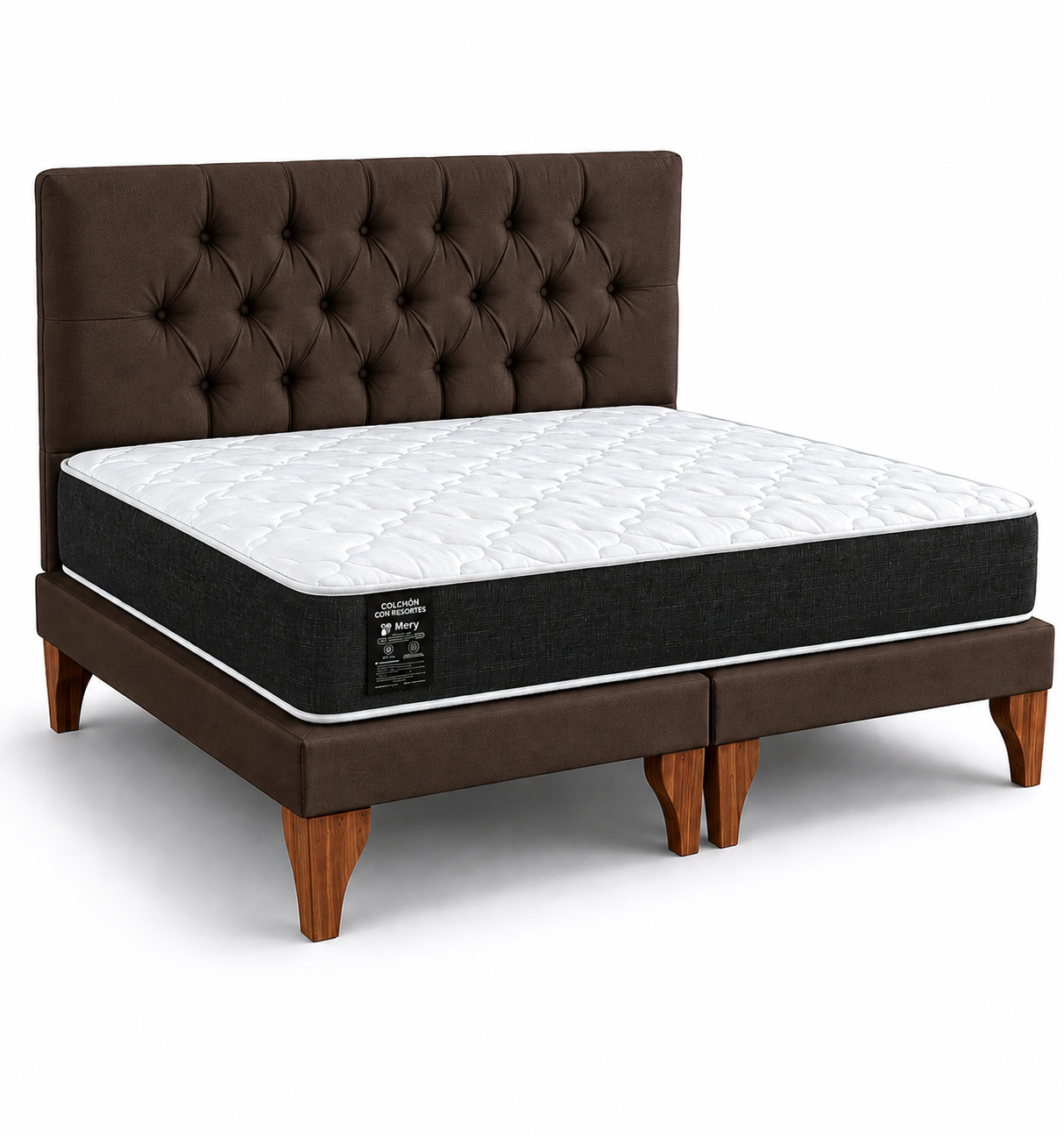 Cama King Size Completa Base mas Respaldo Capitone y Colchon Mery Desing-3