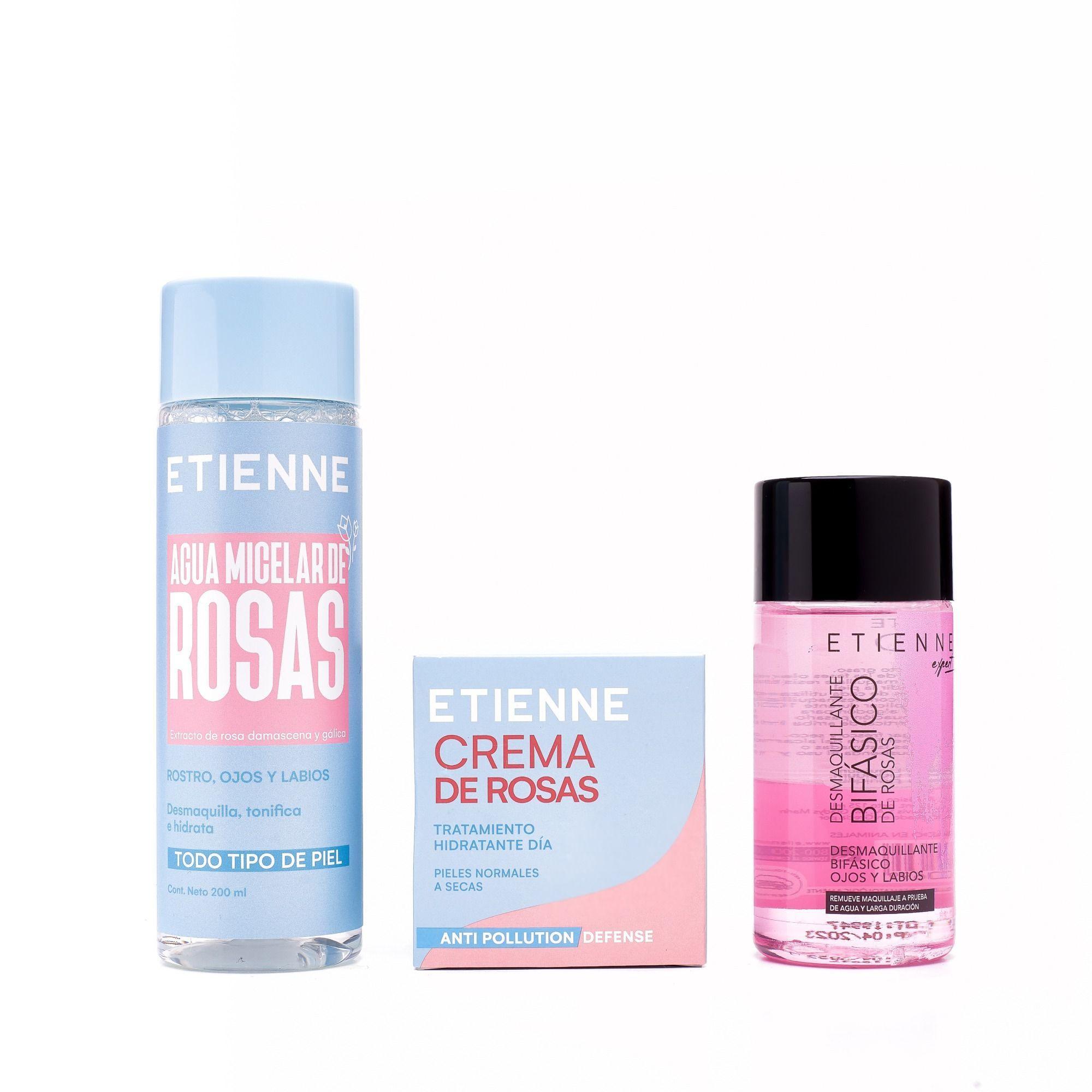 Set de limpieza Agua Micelar 200ml + Crema rosas 50gr + desmaquillante 125ml Etienne-1