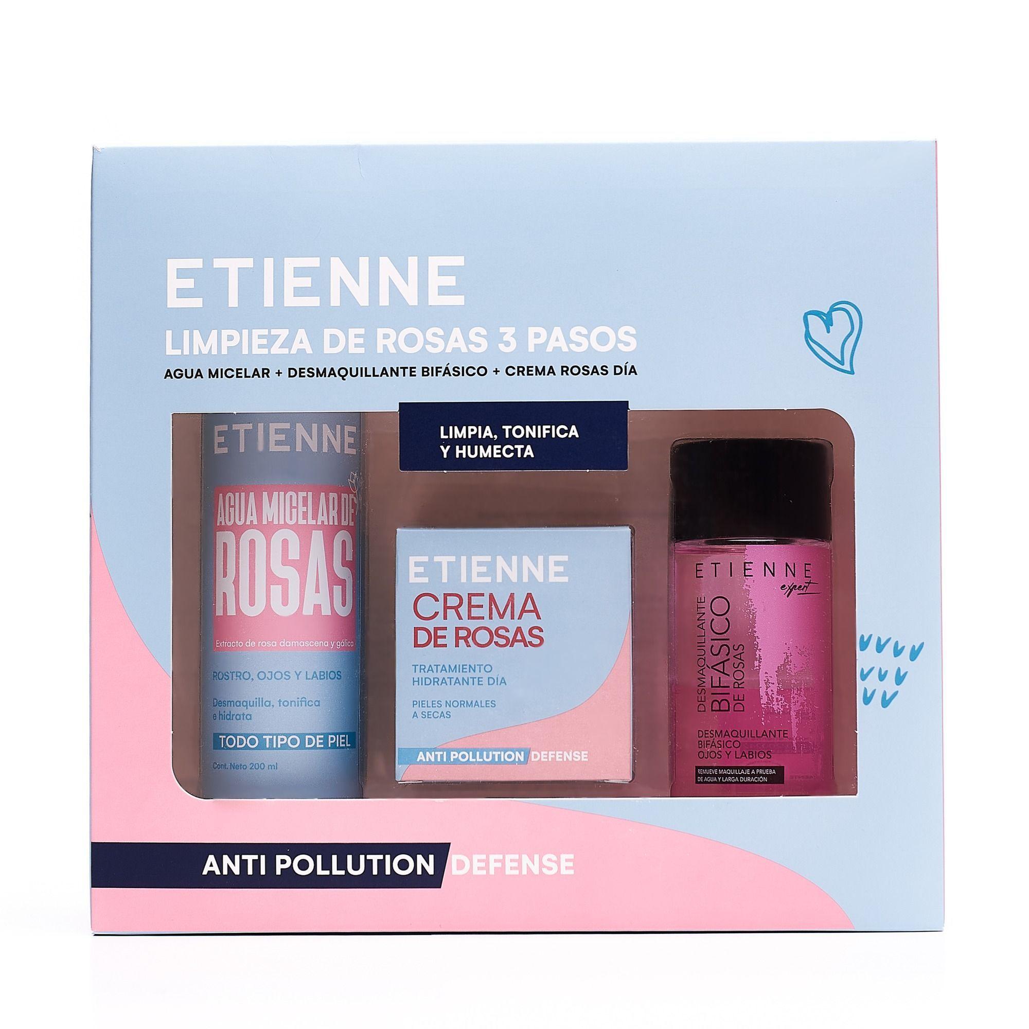 Set de limpieza Agua Micelar 200ml + Crema rosas 50gr + desmaquillante 125ml Etienne-0
