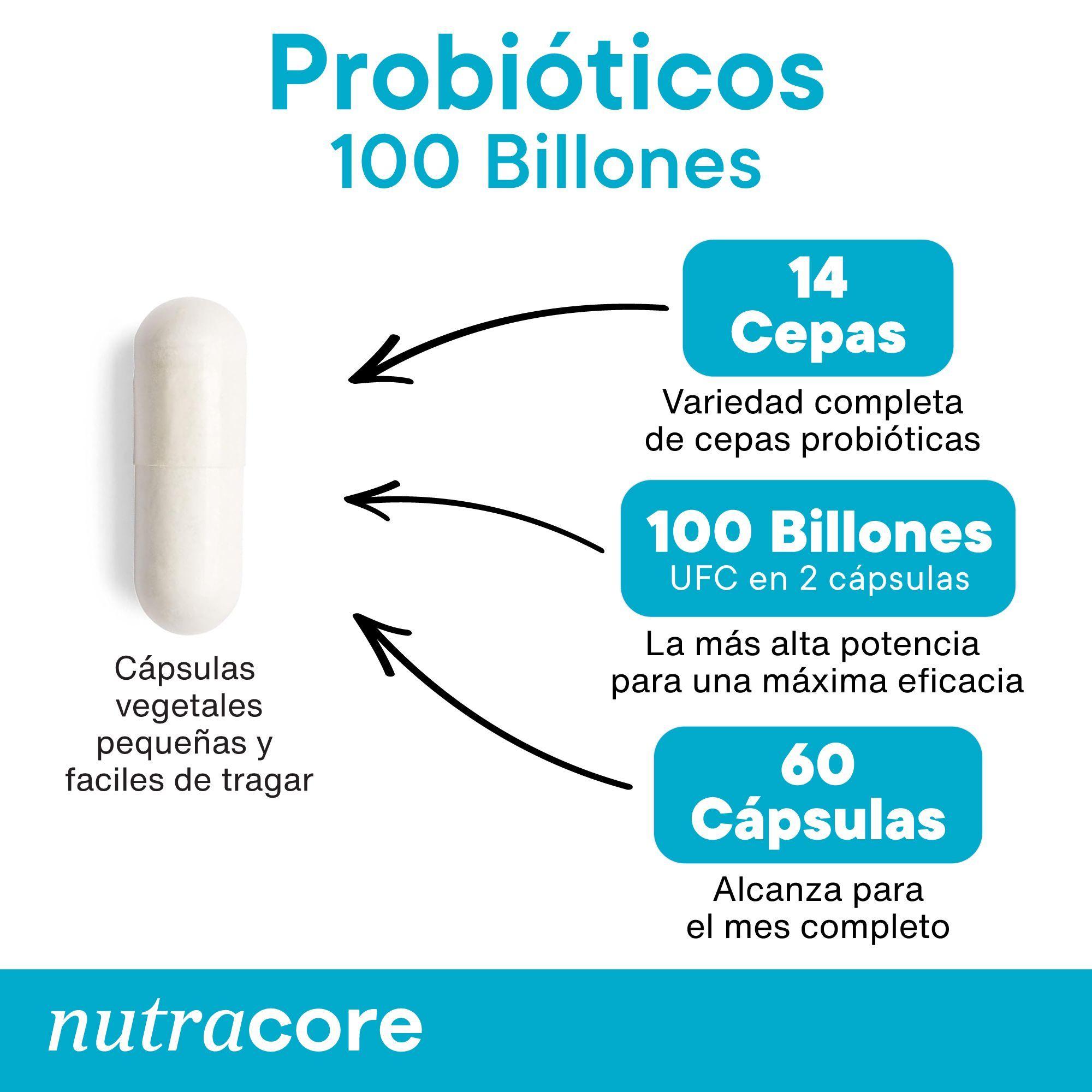 Probióticos 100 Billones 14 Cepas - 60 Cápsulas Vegetales-1